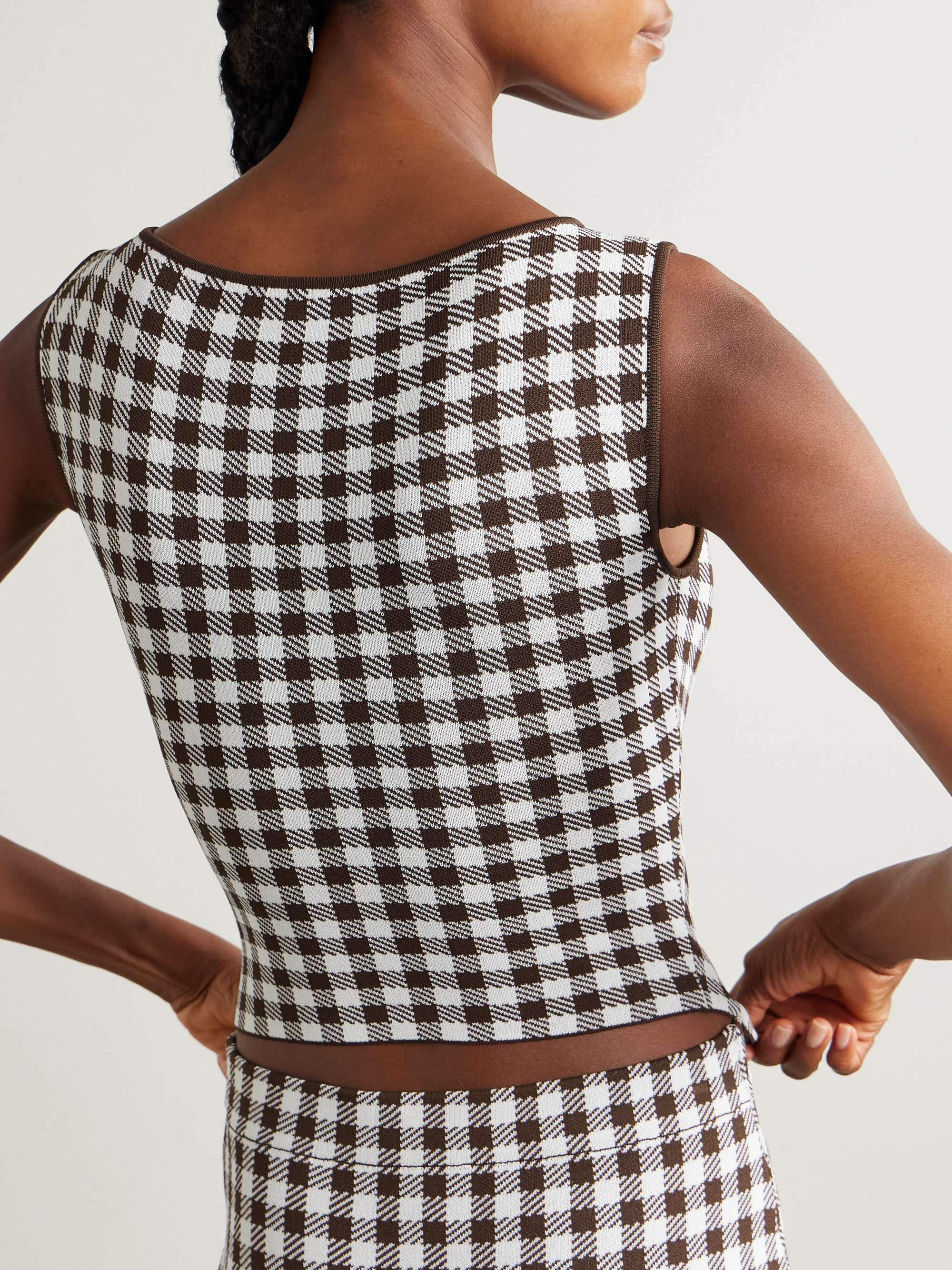 Montgomery cropped gingham jacquard-knit tank view