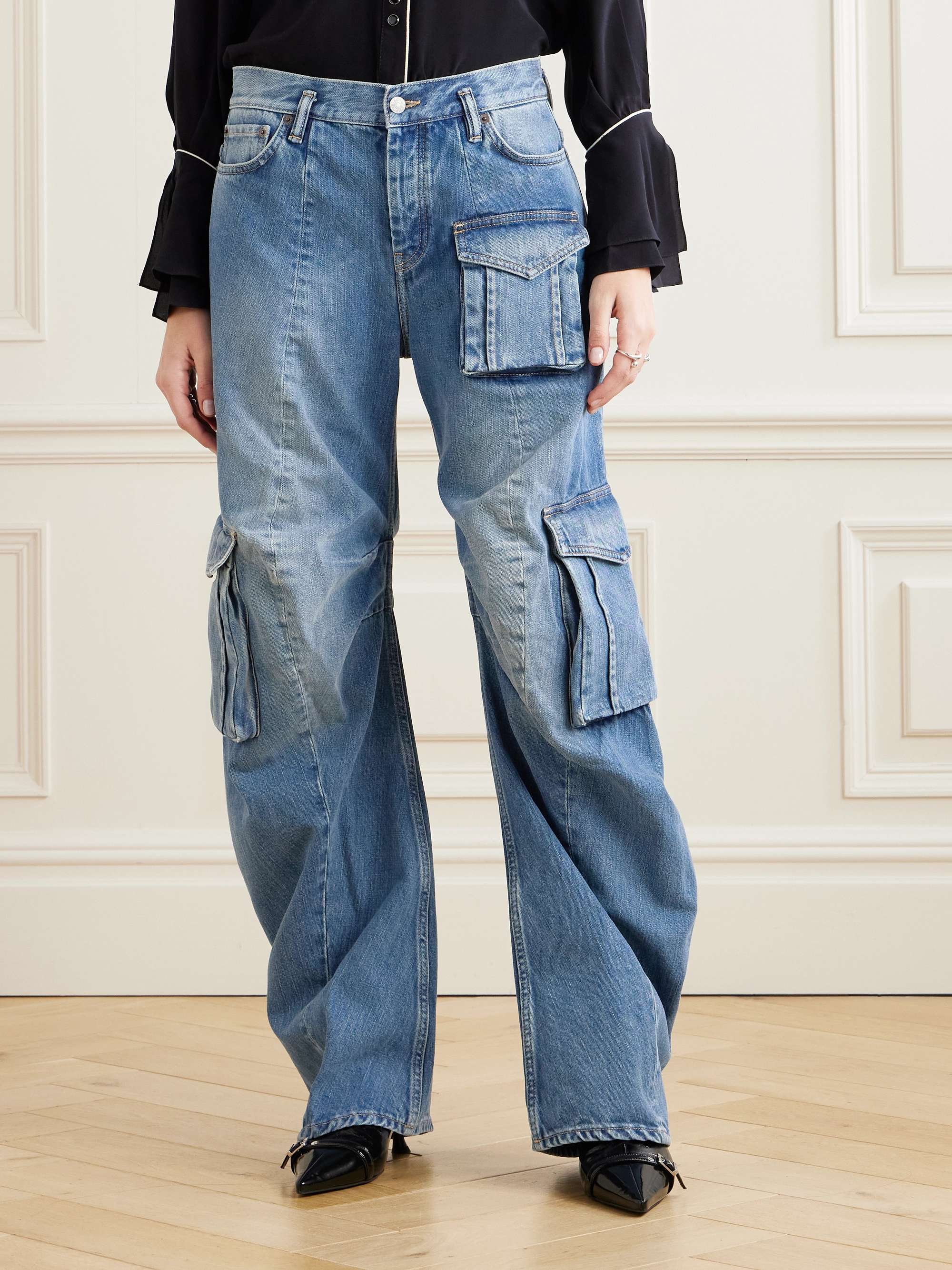 High-rise barrel-leg cargo jeans view