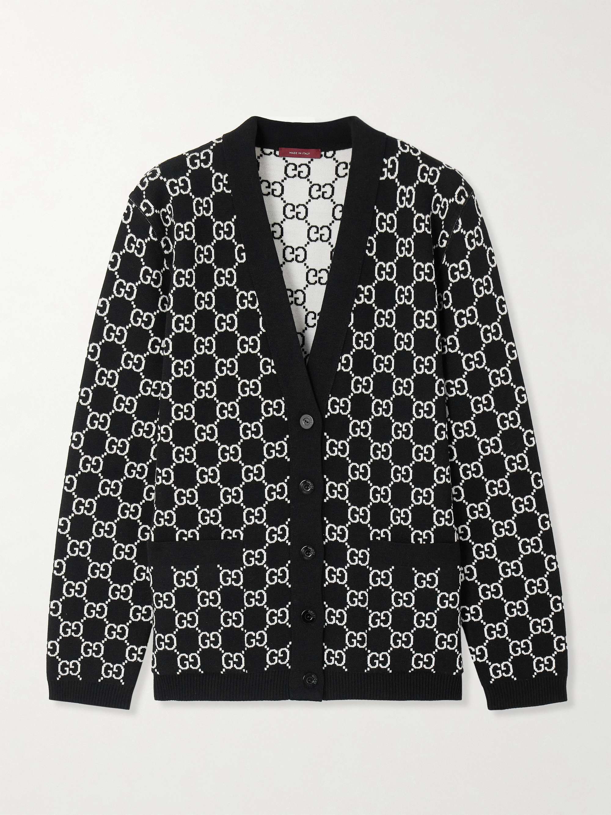 Reversible logo-jacquard wool-blend cardigan view