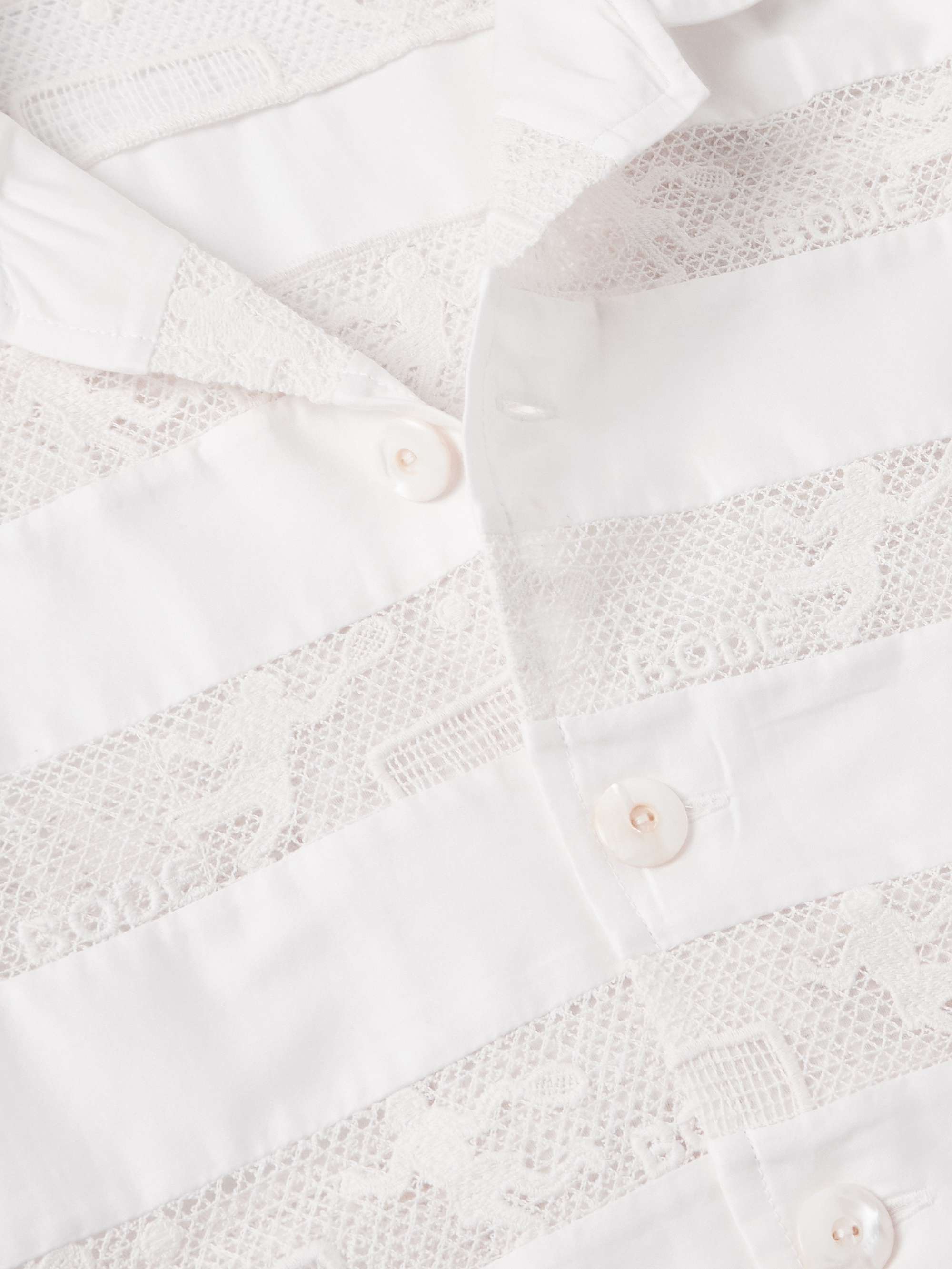 Camp-Collar Panelled Cotton-Poplin and Lace Shirt view