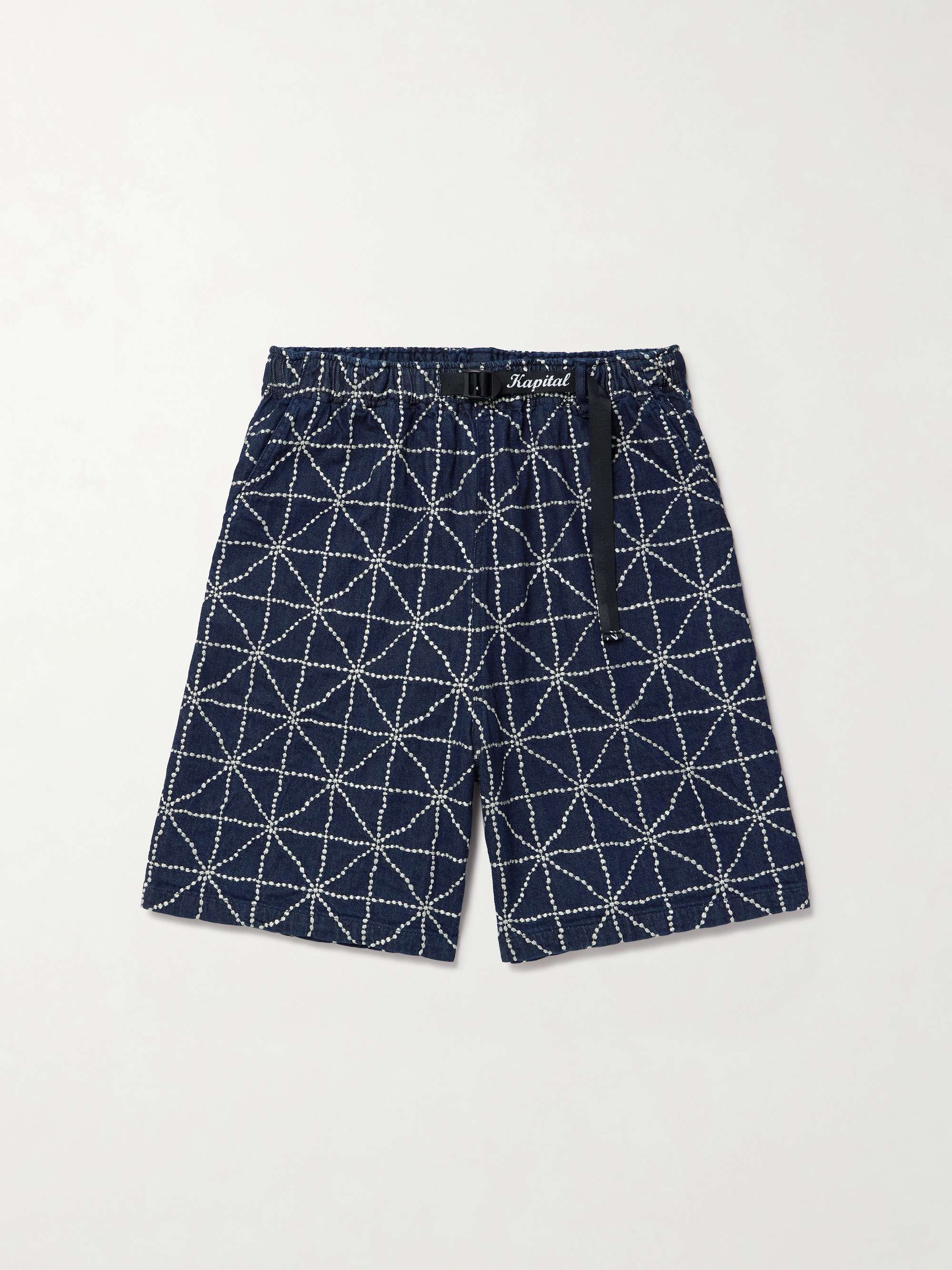 Dojo Easy Wide-Leg Belted Embroidered Denim Shorts view