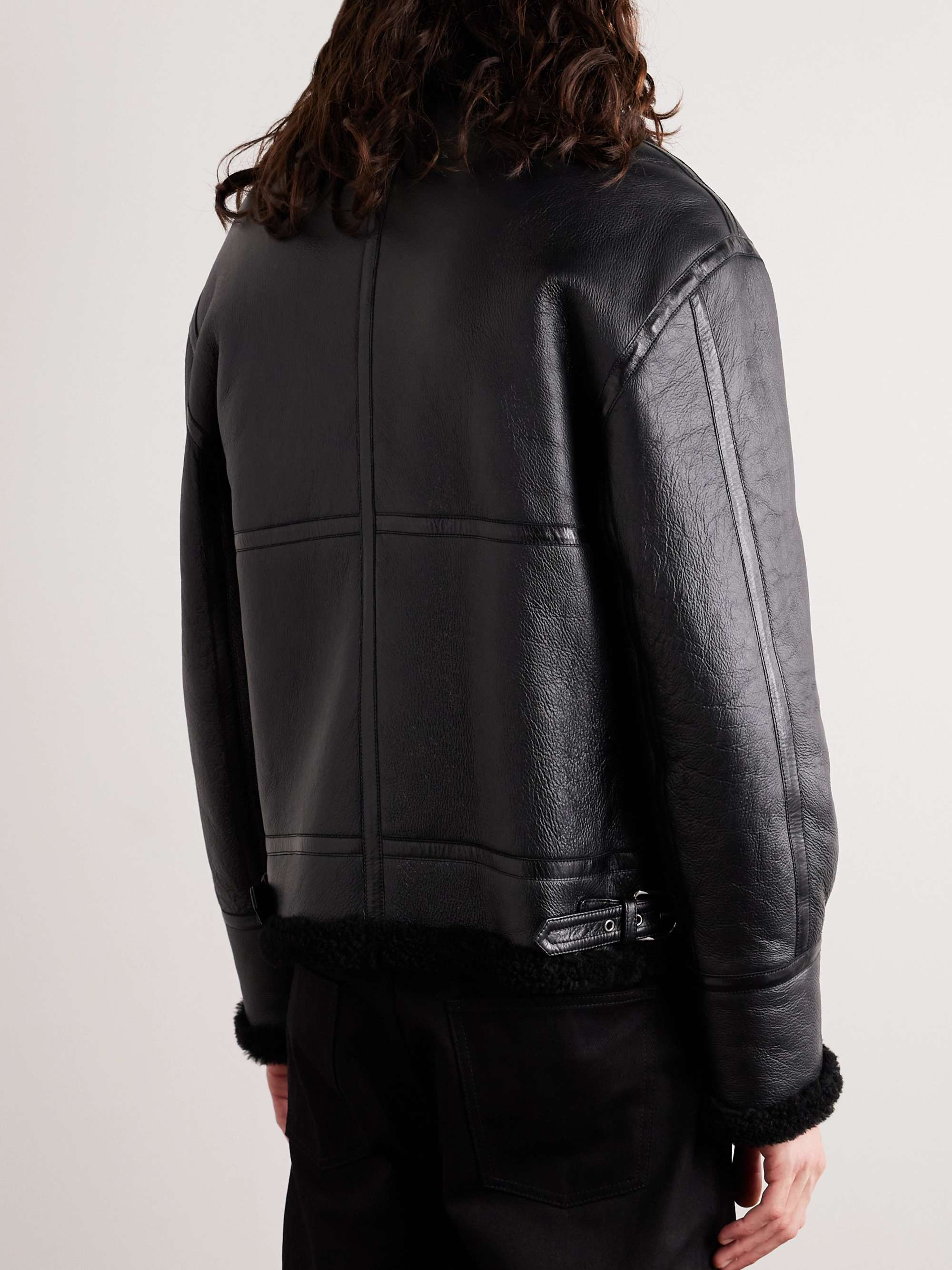 Shearling-Lined Textured-Leather Bomber Jacket view