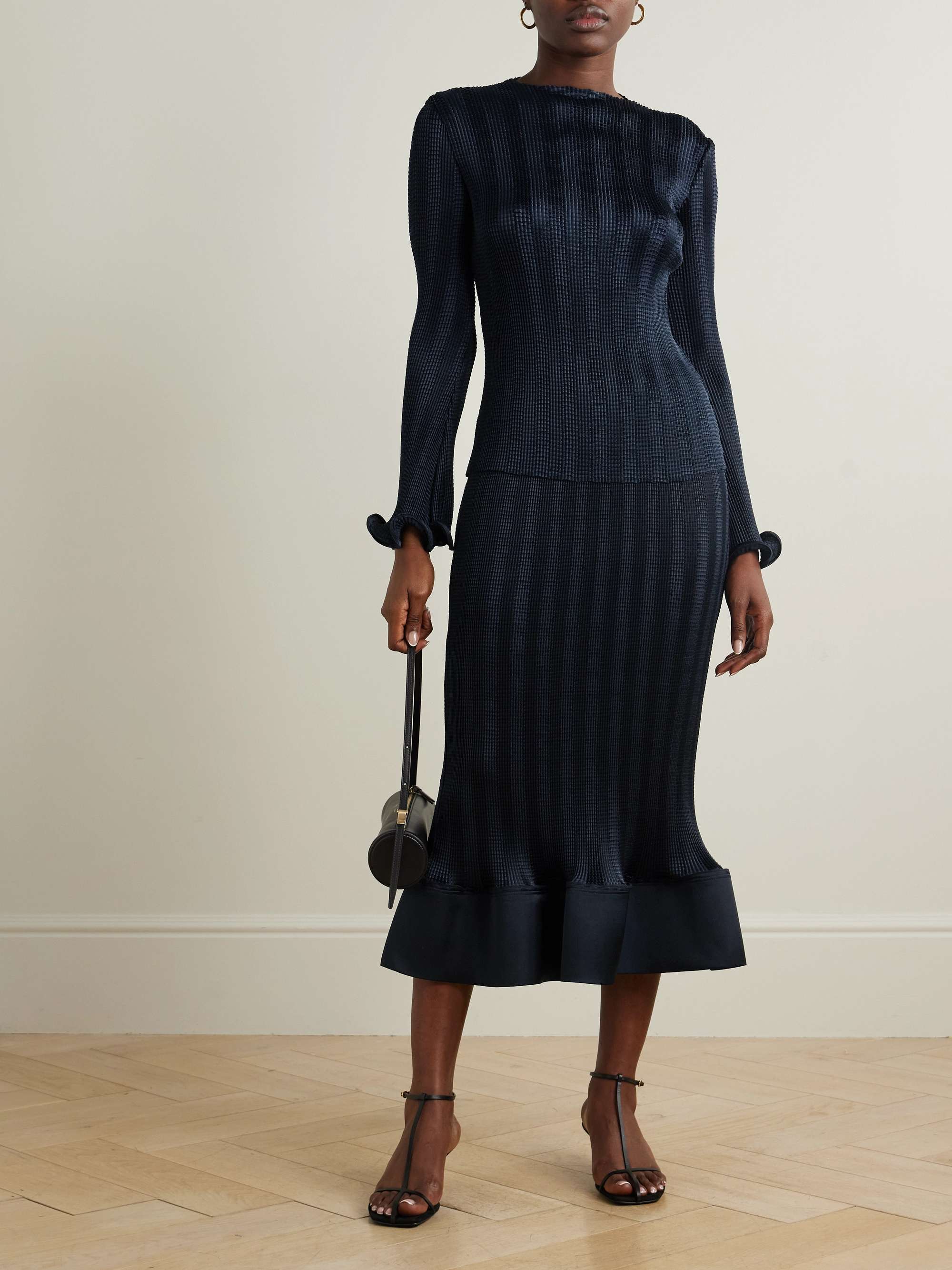Hollis shirred satin midi skirt view