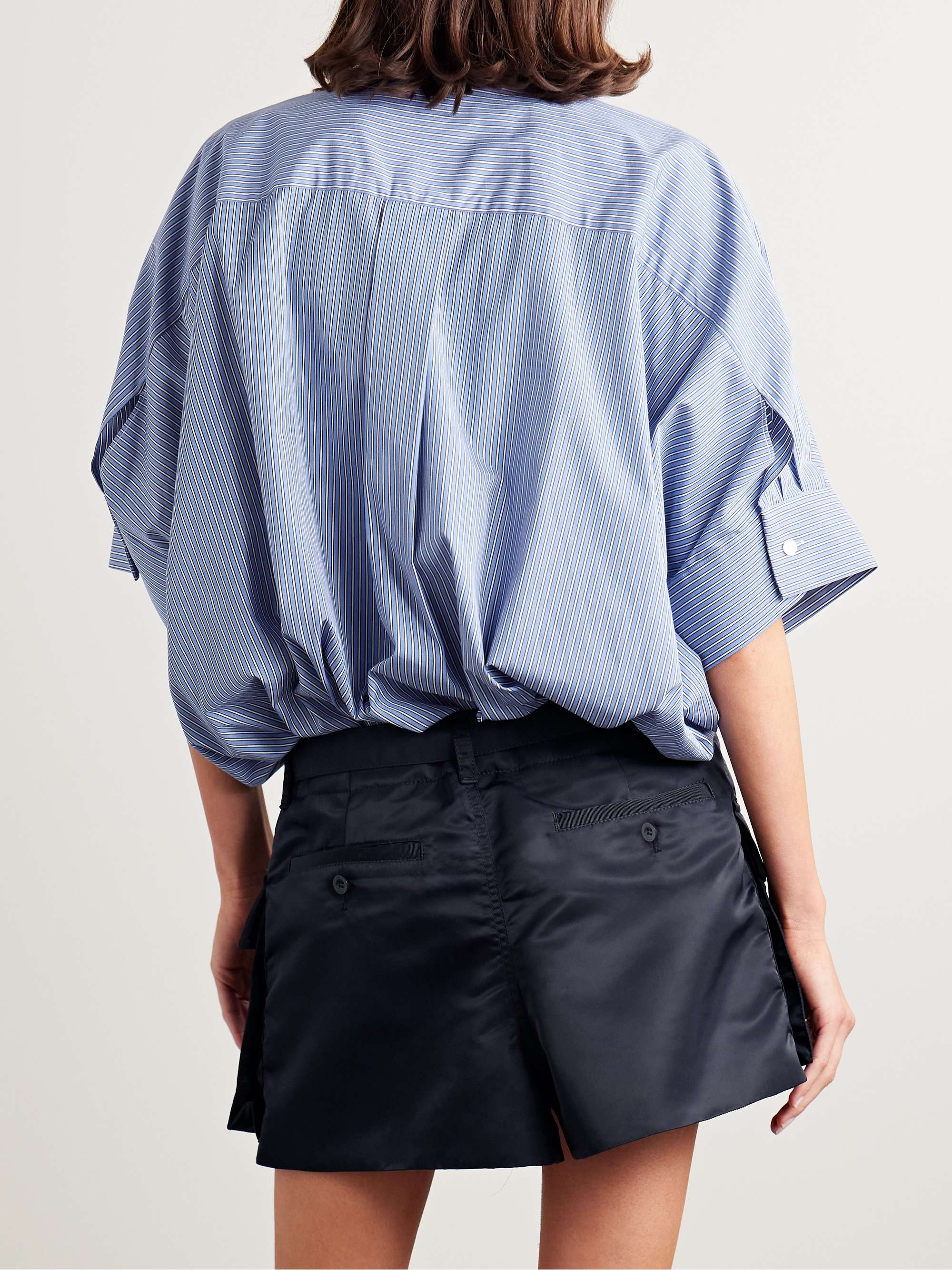 Belted pinstriped poplin and shell mini dress view