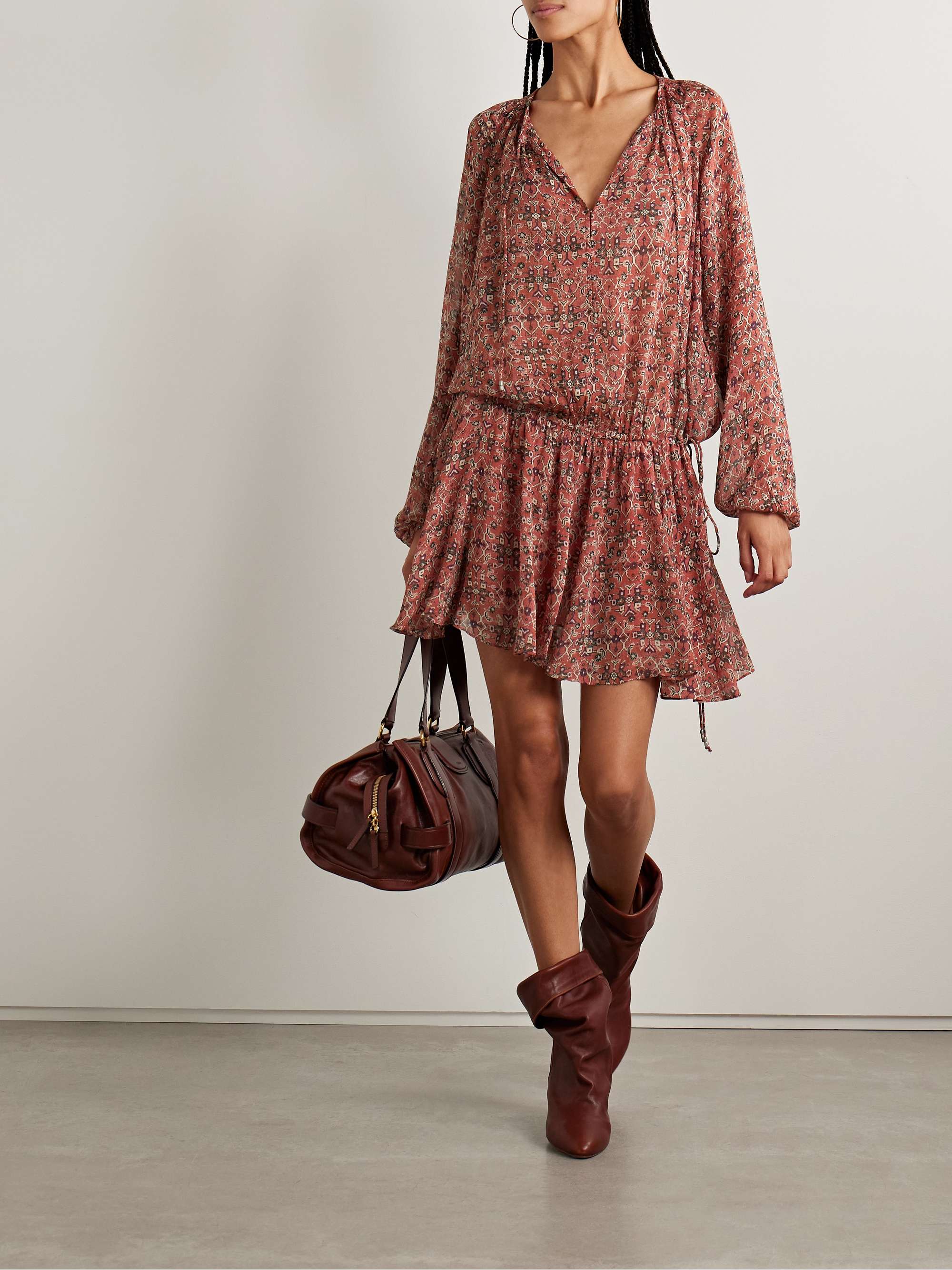 Bess gathered printed georgette mini dress view