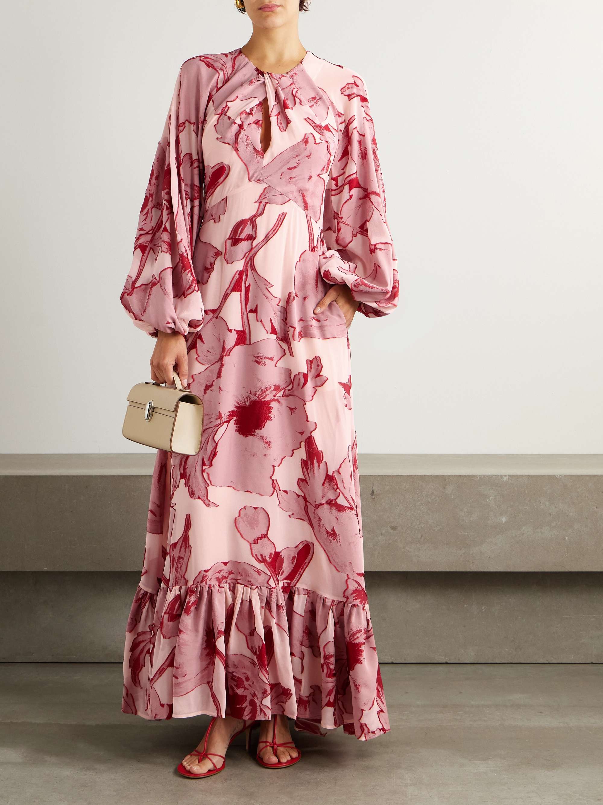 Printed silk-blend chiffon maxi dress view