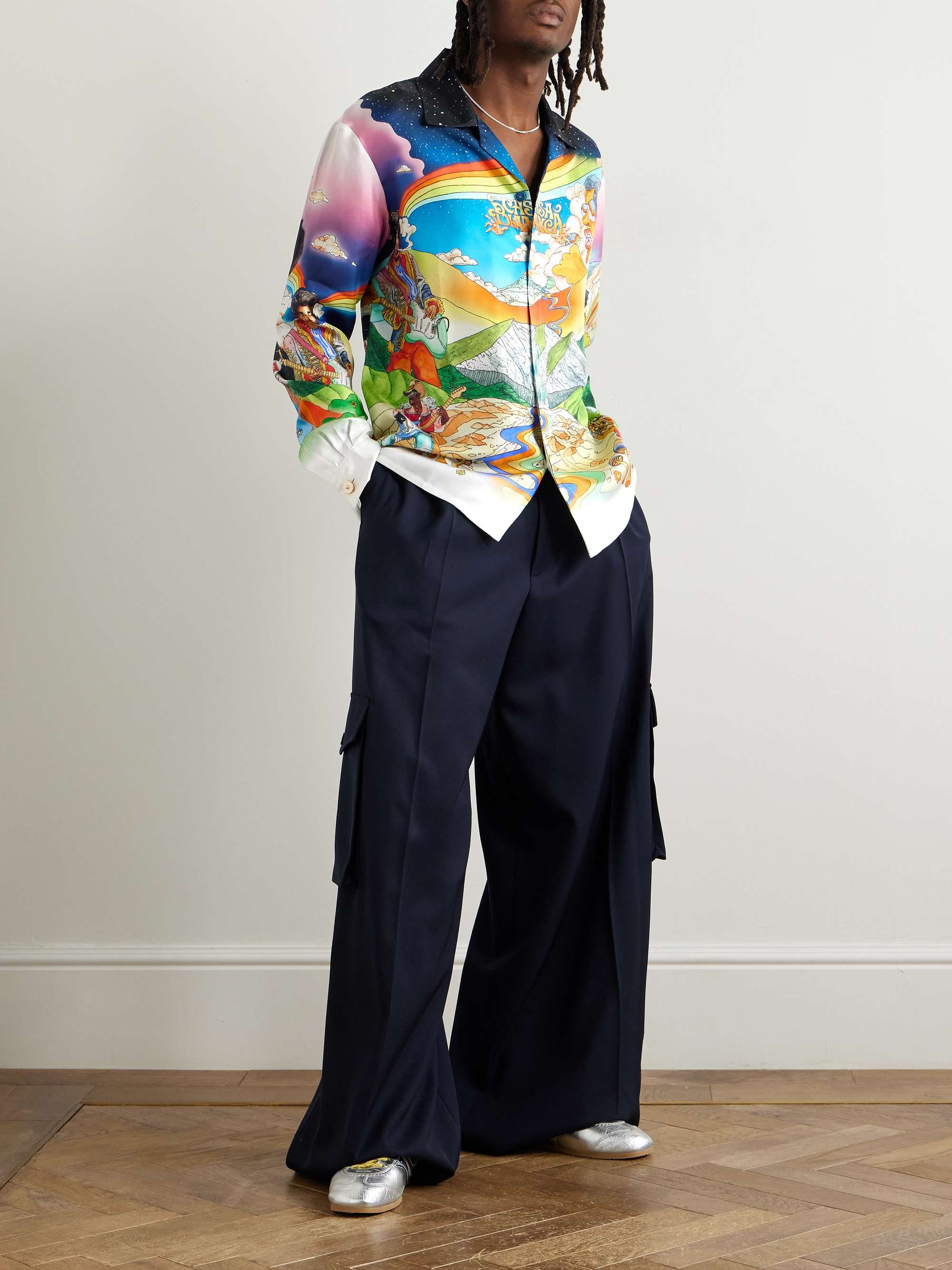 La Musique Convertible-Collar Printed Silk-Twill Shirt view