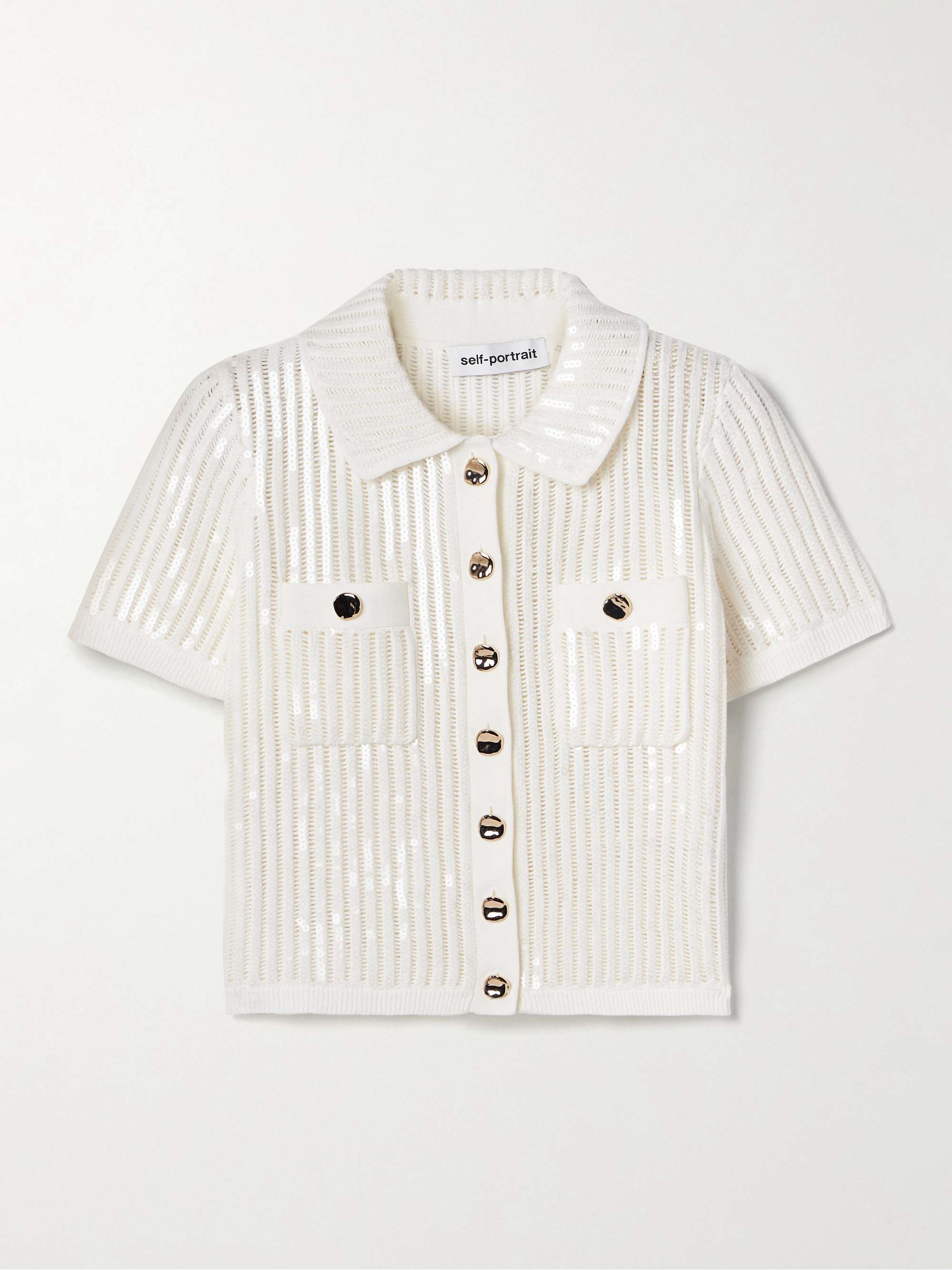 Cropped sequined crocheted cotton and cashmere-blend shirt view