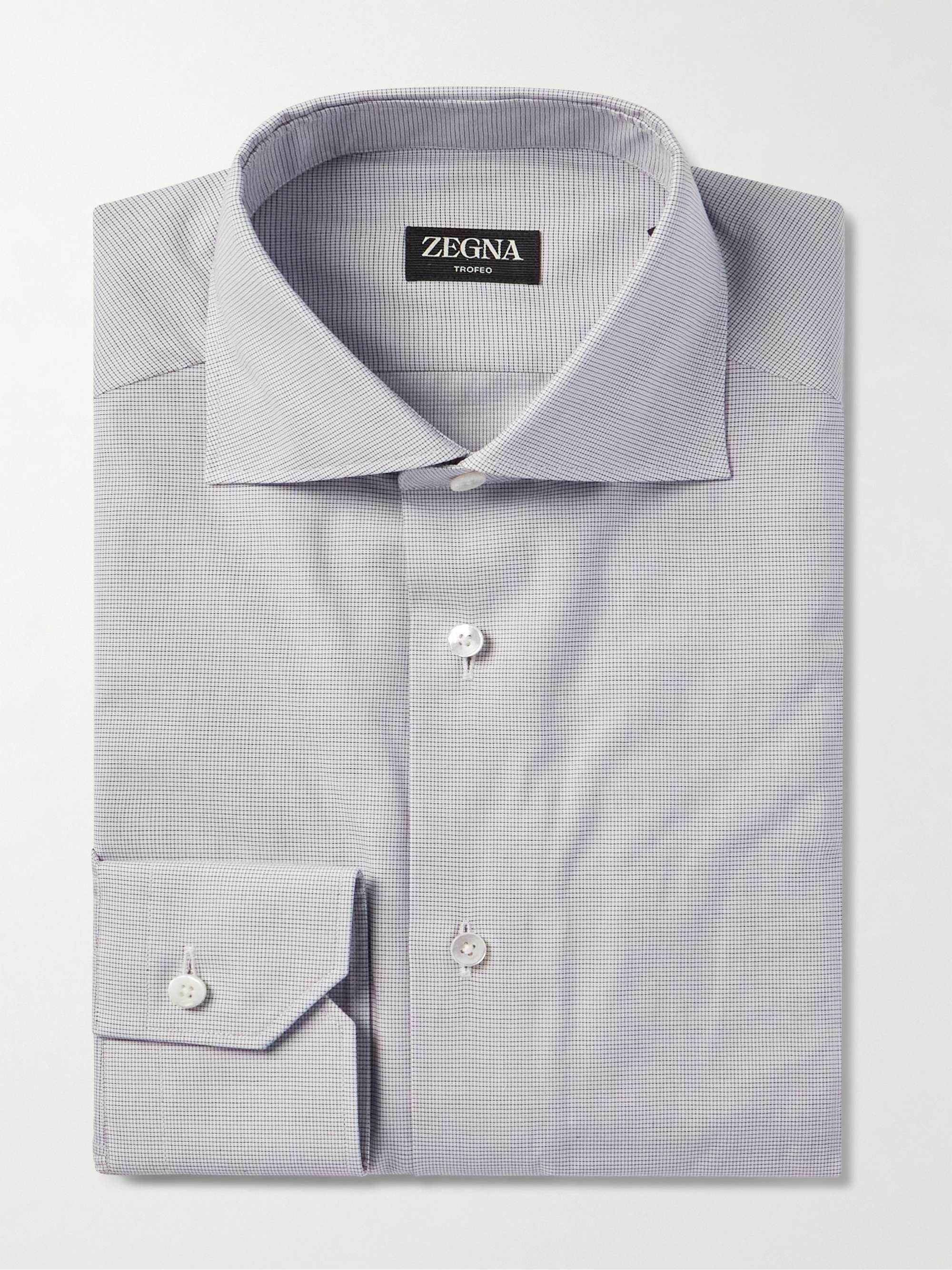 Cutaway-Collar Checked Cotton Shirt view