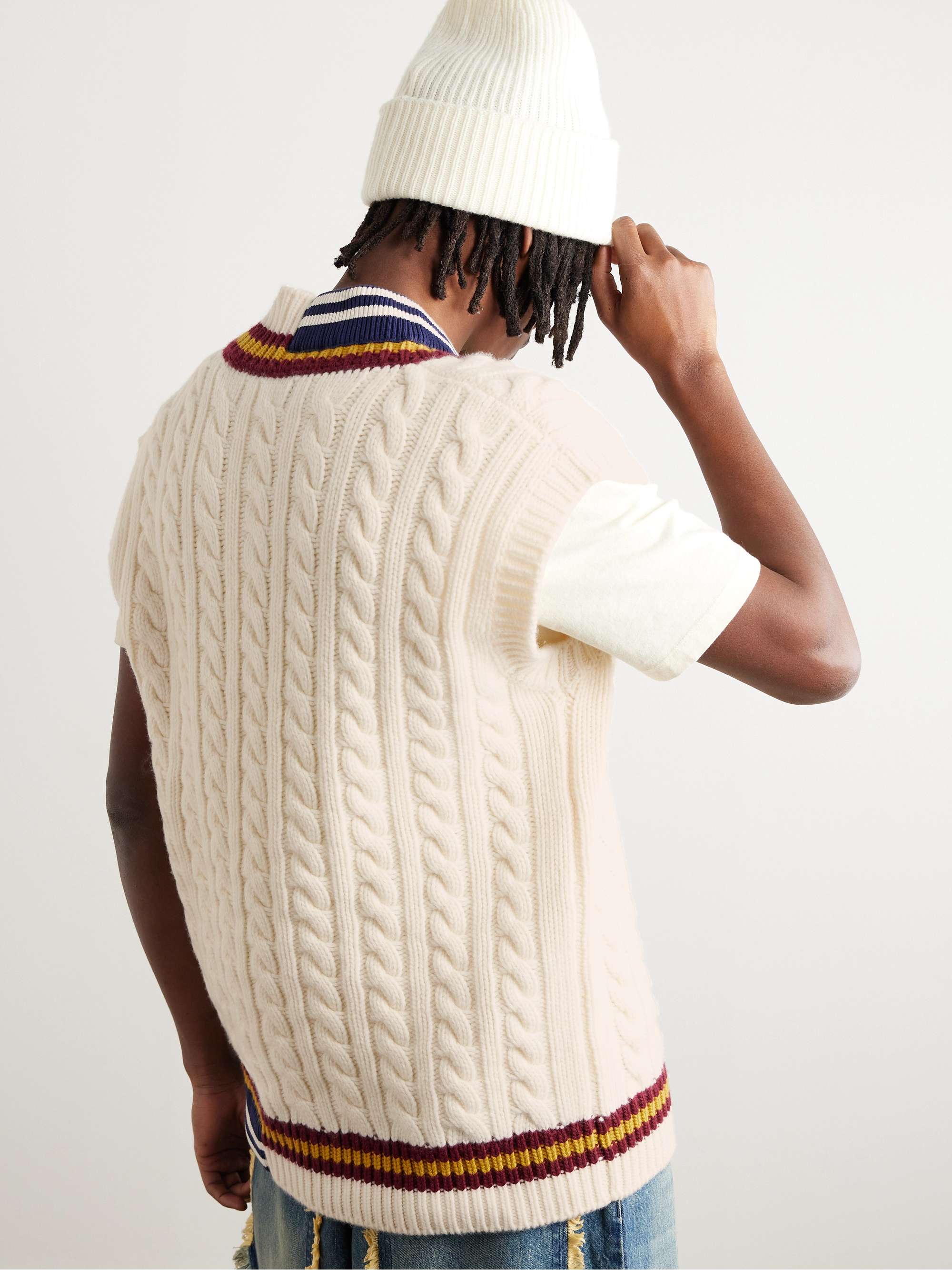+ Palm Angels Logo-Appliquéd Cable-Knit Wool Sweater Vest view