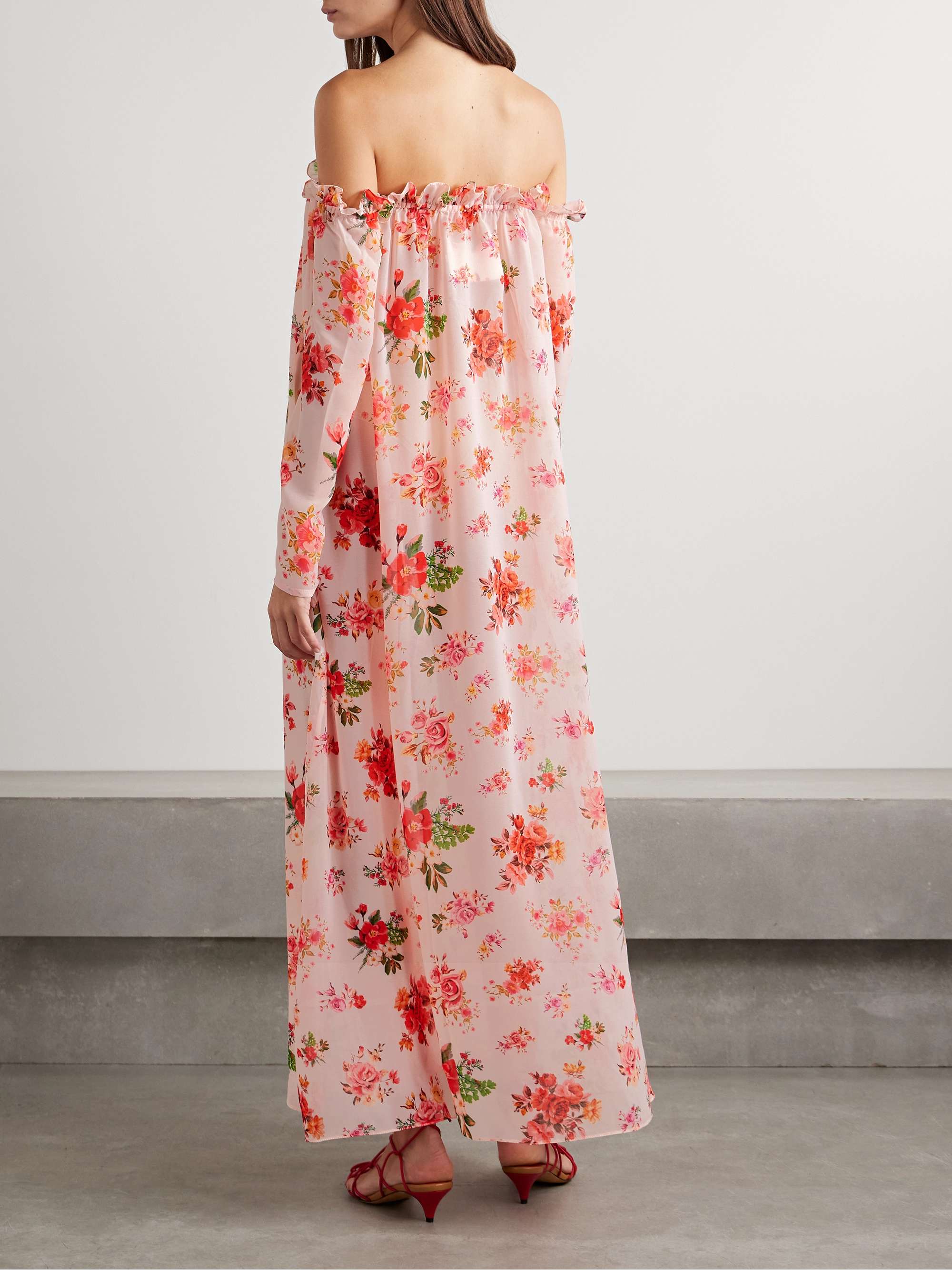 Dede off-the-shoulder ruffled floral-print crepe de chine maxi dress view