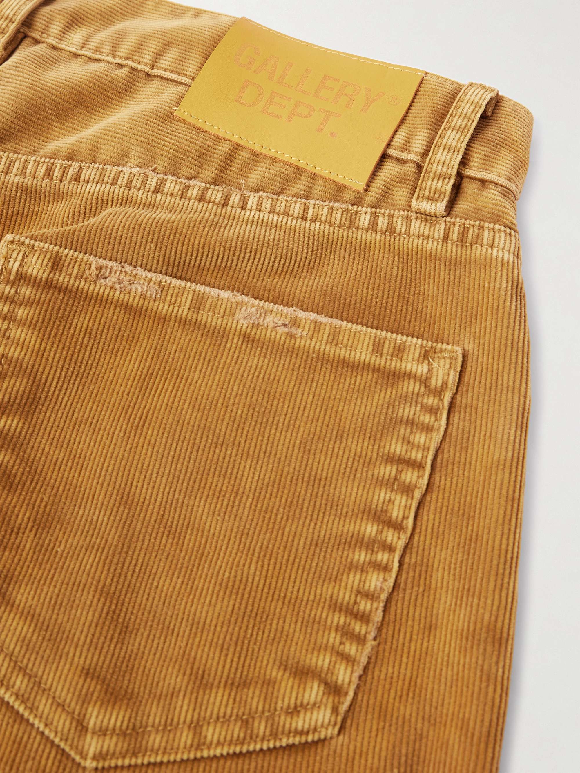 Flared Distressed Cotton-Corduroy and Canvas Trousers view