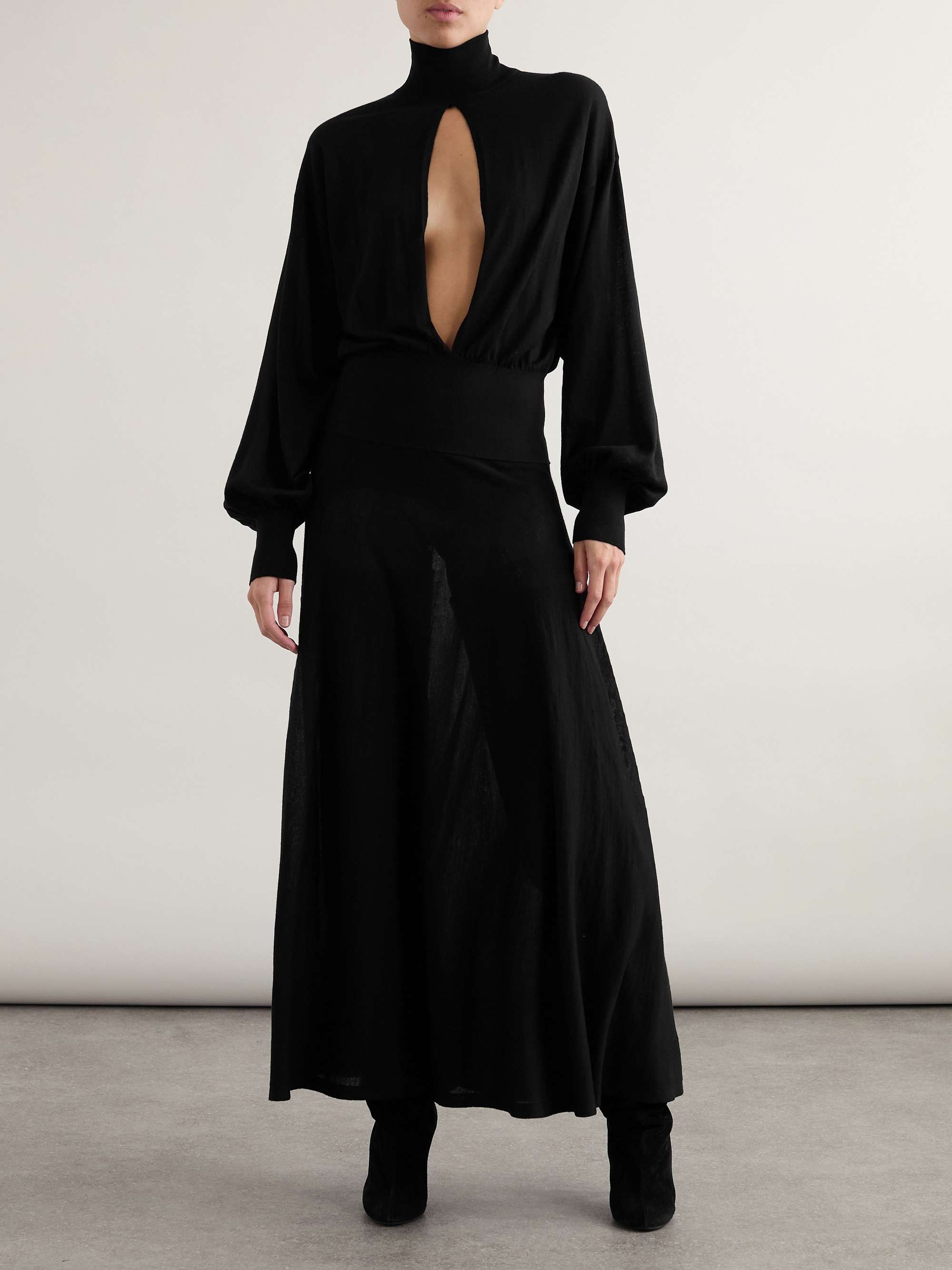 Cutout wool-blend turtleneck midi dress view