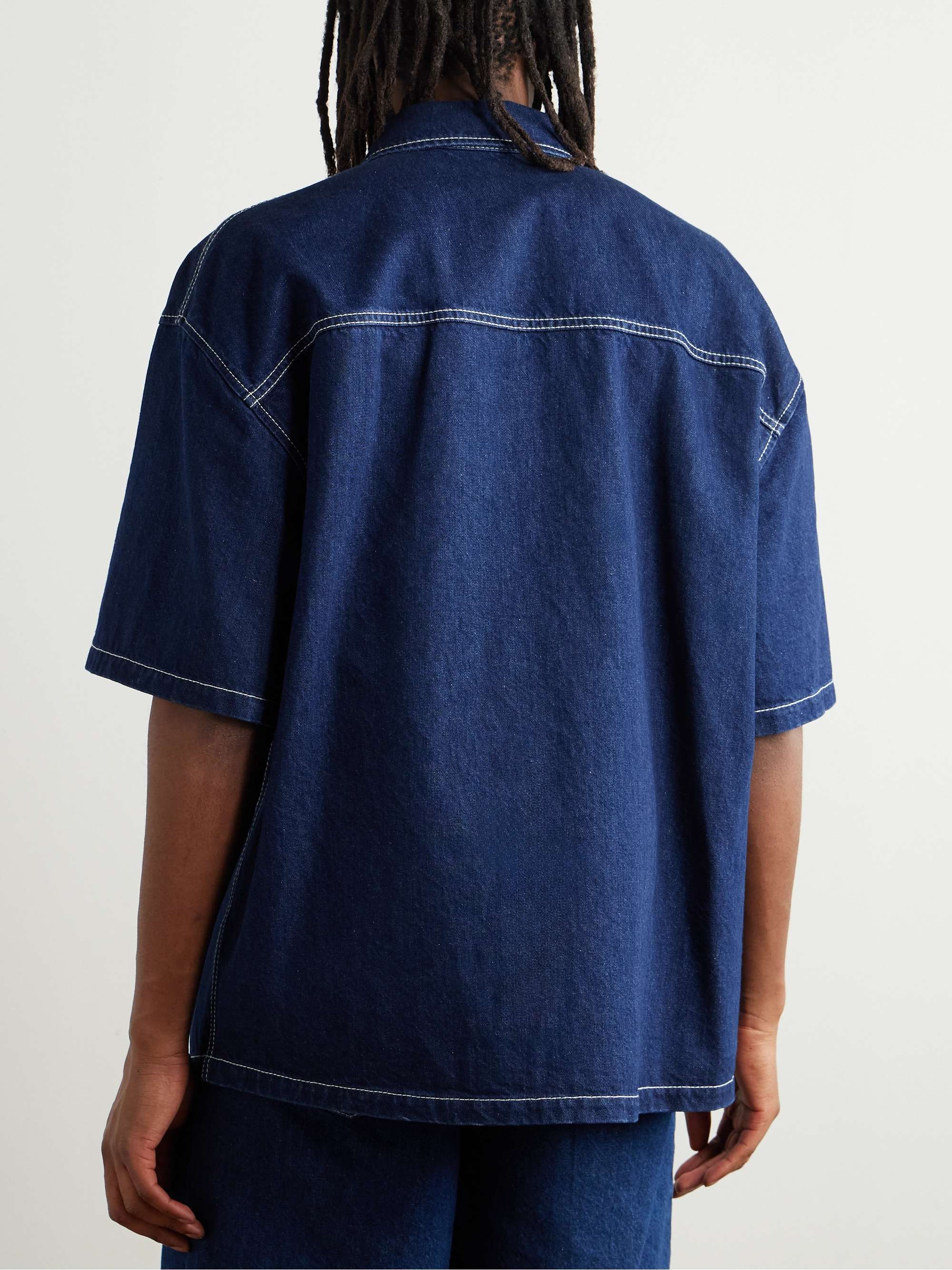 Oversized Logo-Print Denim Shirt view