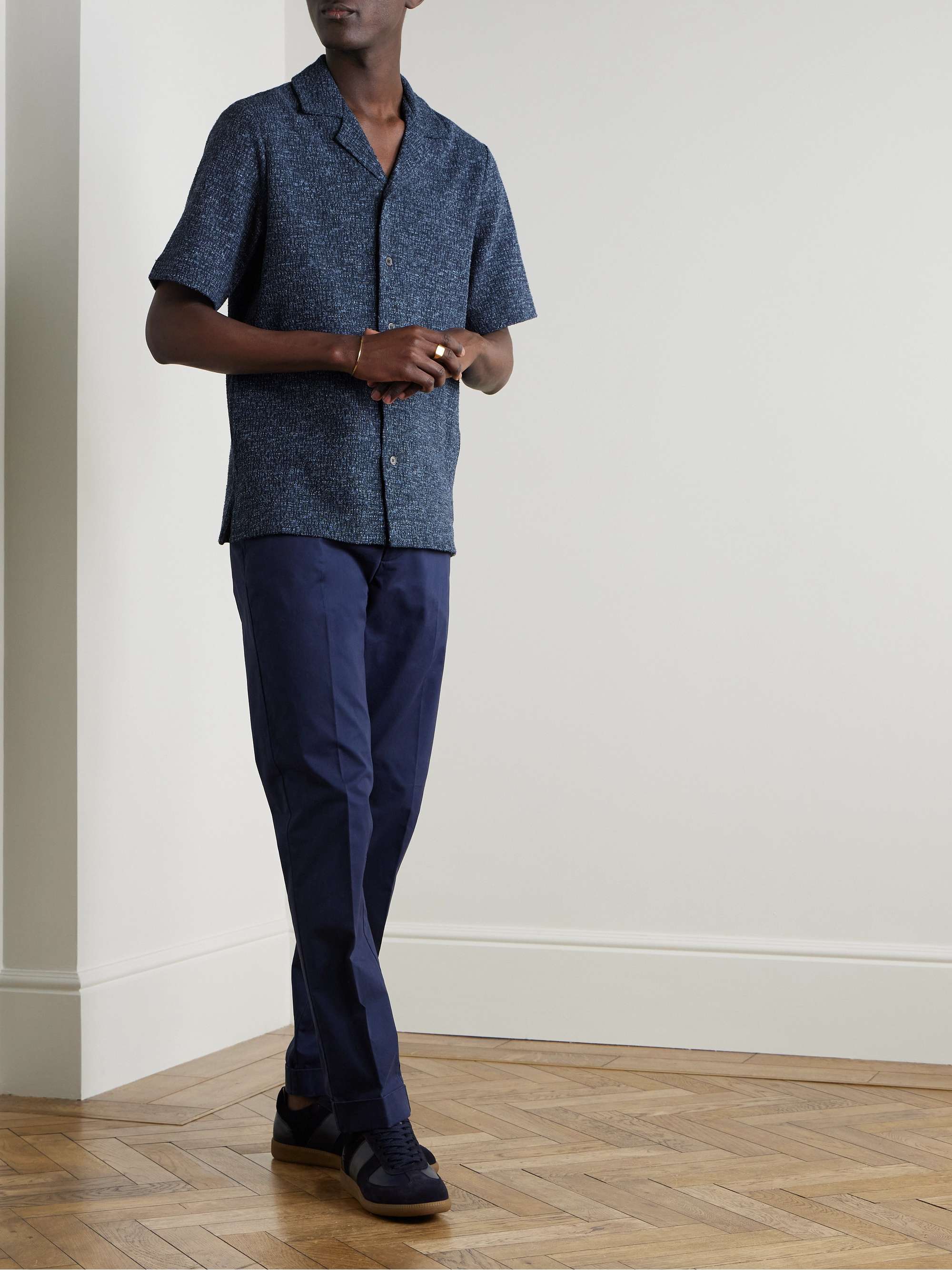 Camp-Collar Cotton and Linen-Blend Bouclé Shirt view