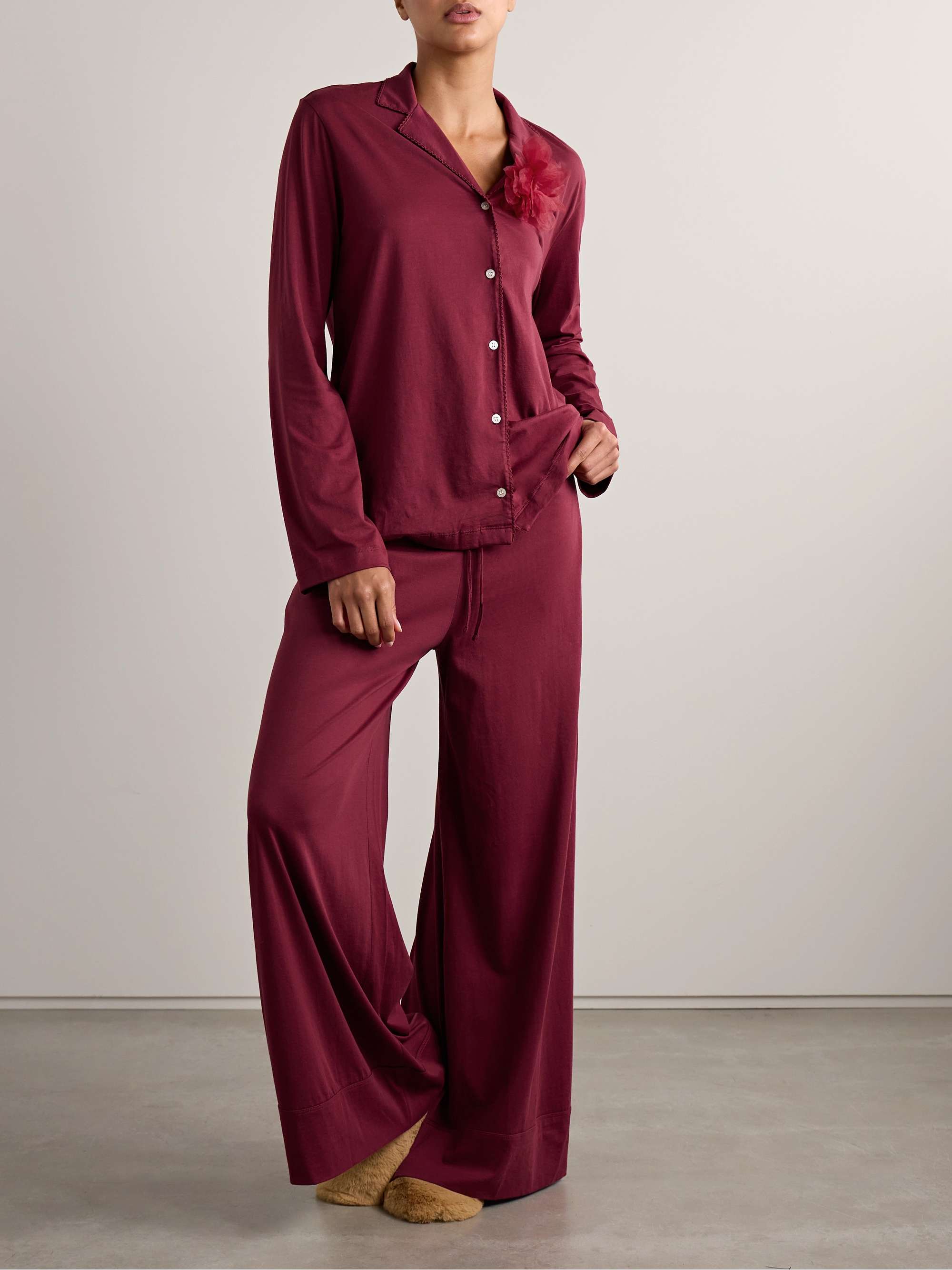 Camellia organic Pima cotton-jersey pajama set view