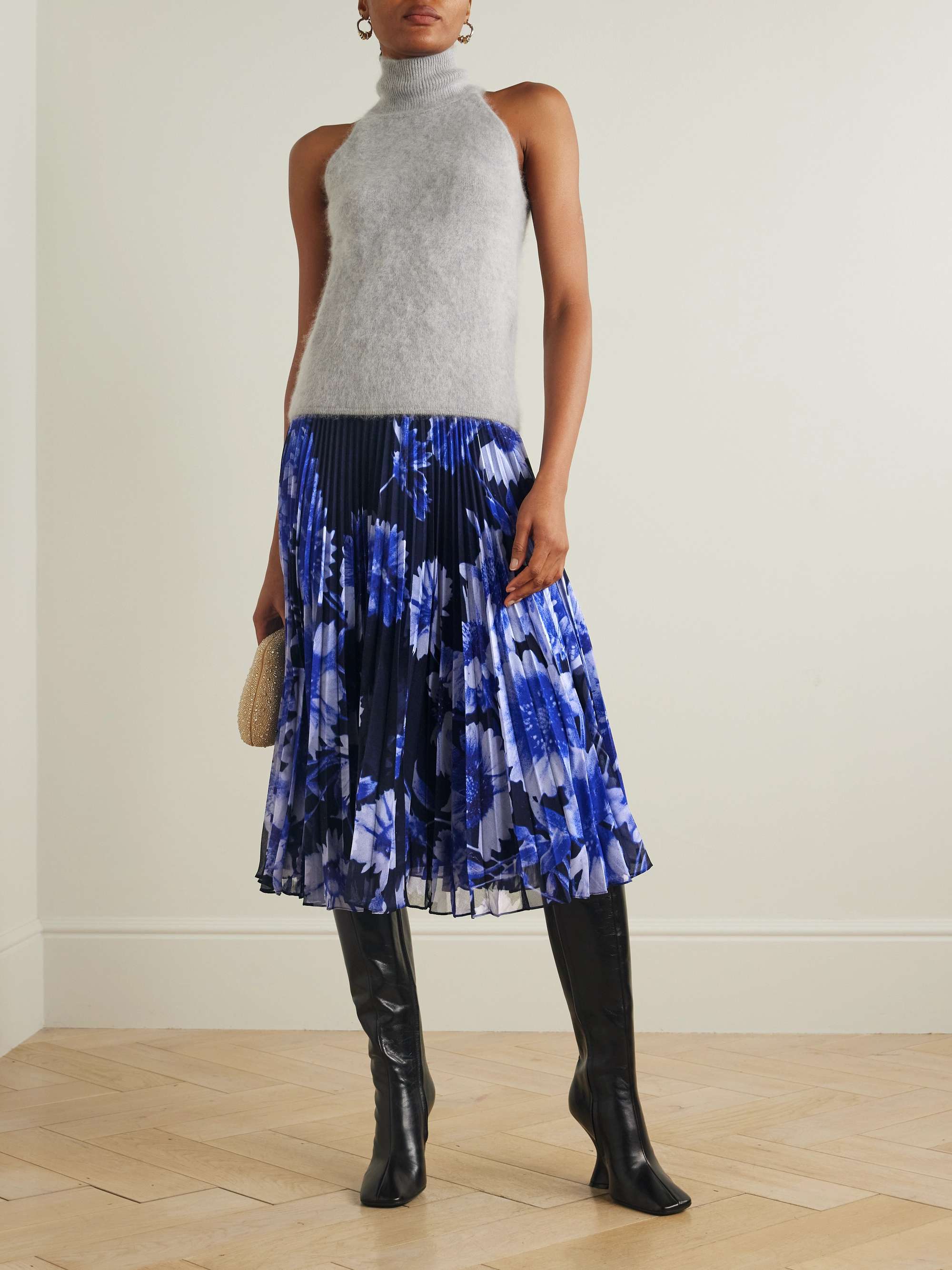 Troubridge floral-print pleated silk-voile midi skirt view