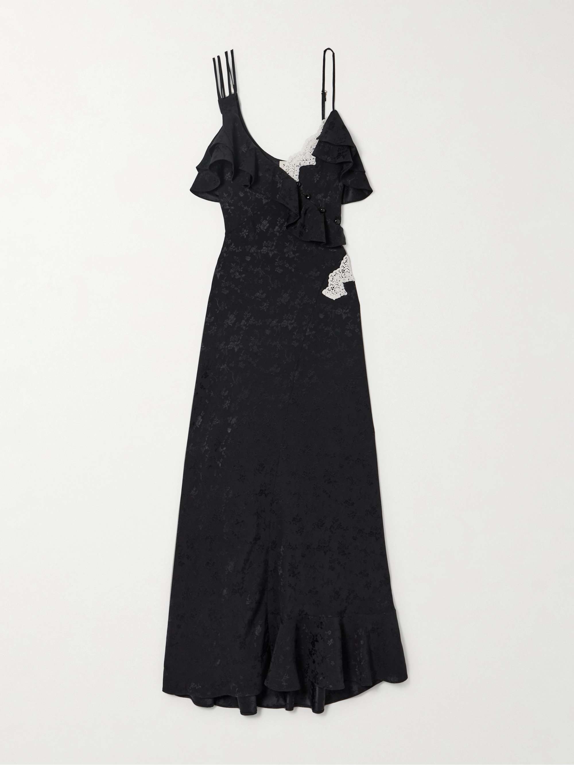 Izadora ruffled guipure lace-trimmed silk-jacquard maxi dress view