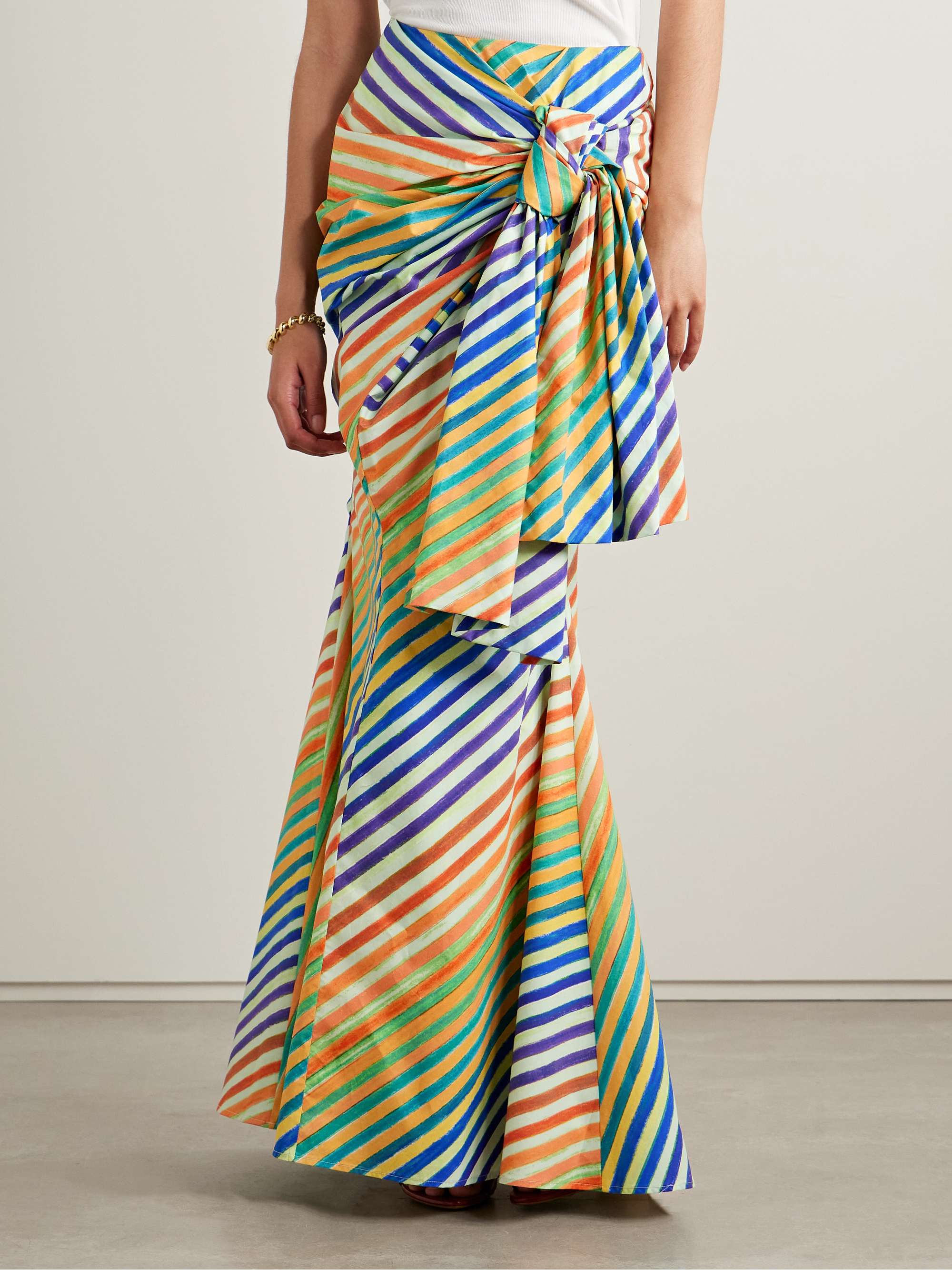 Crayon knotted striped cotton-poplin maxi skirt view