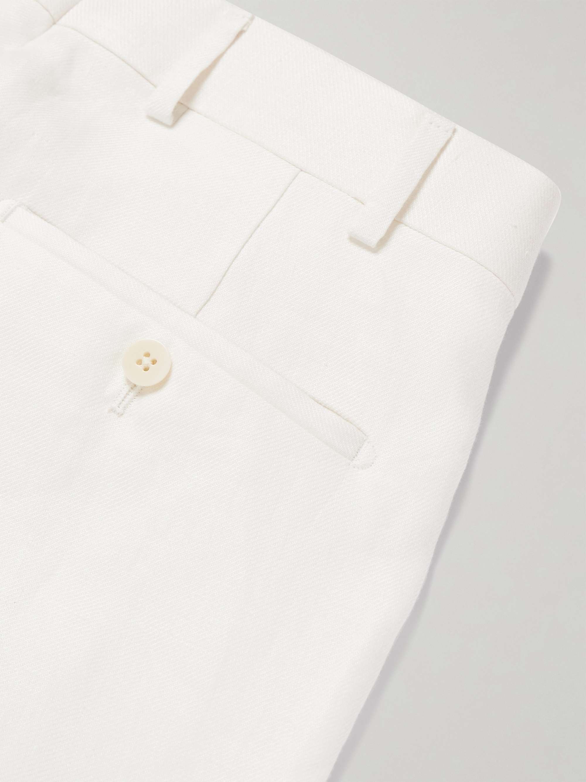 Tapered Pleated Herringbone Linen-Twill Suit Trousers view