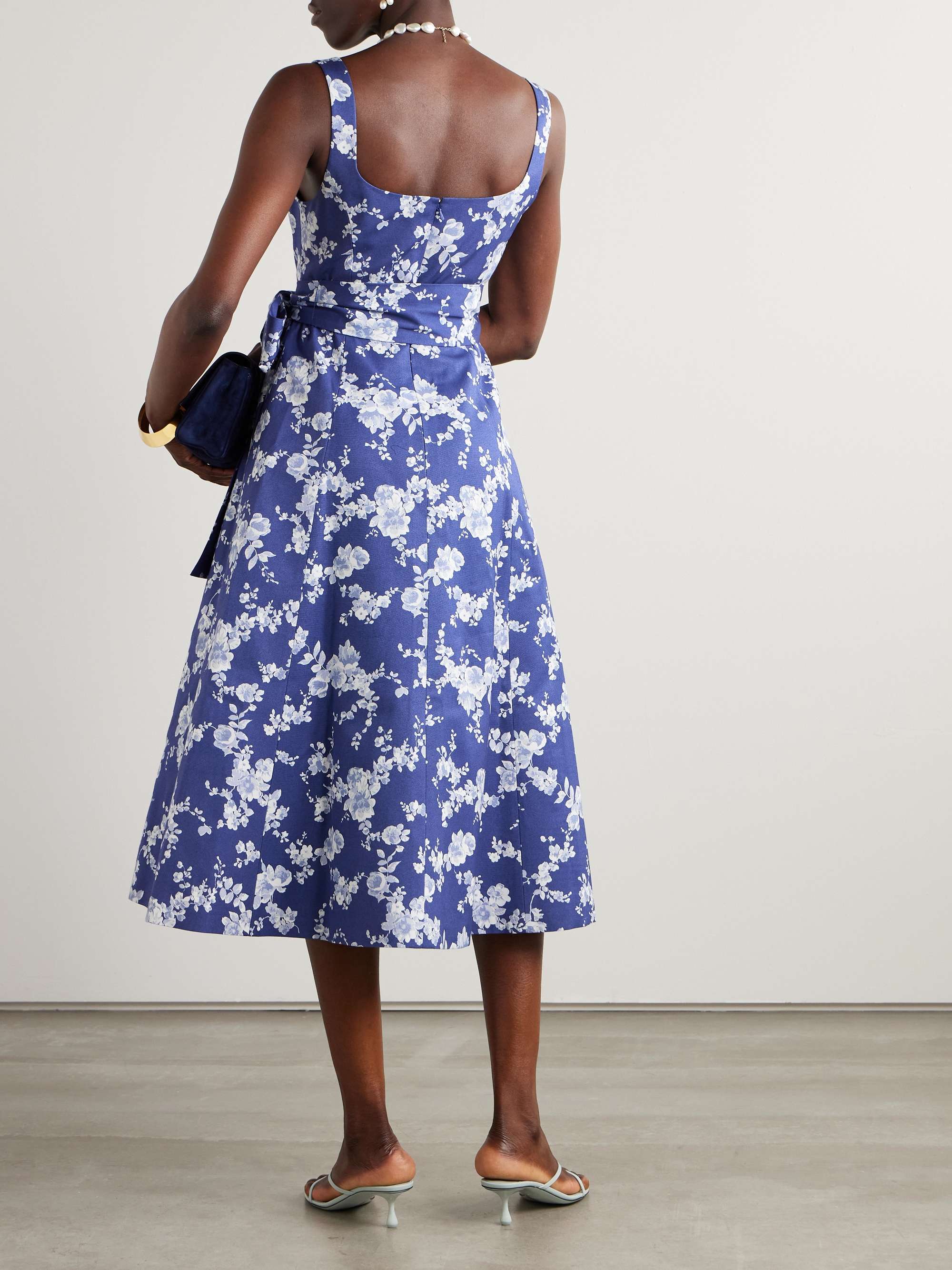 Belted floral-print faille midi dress view