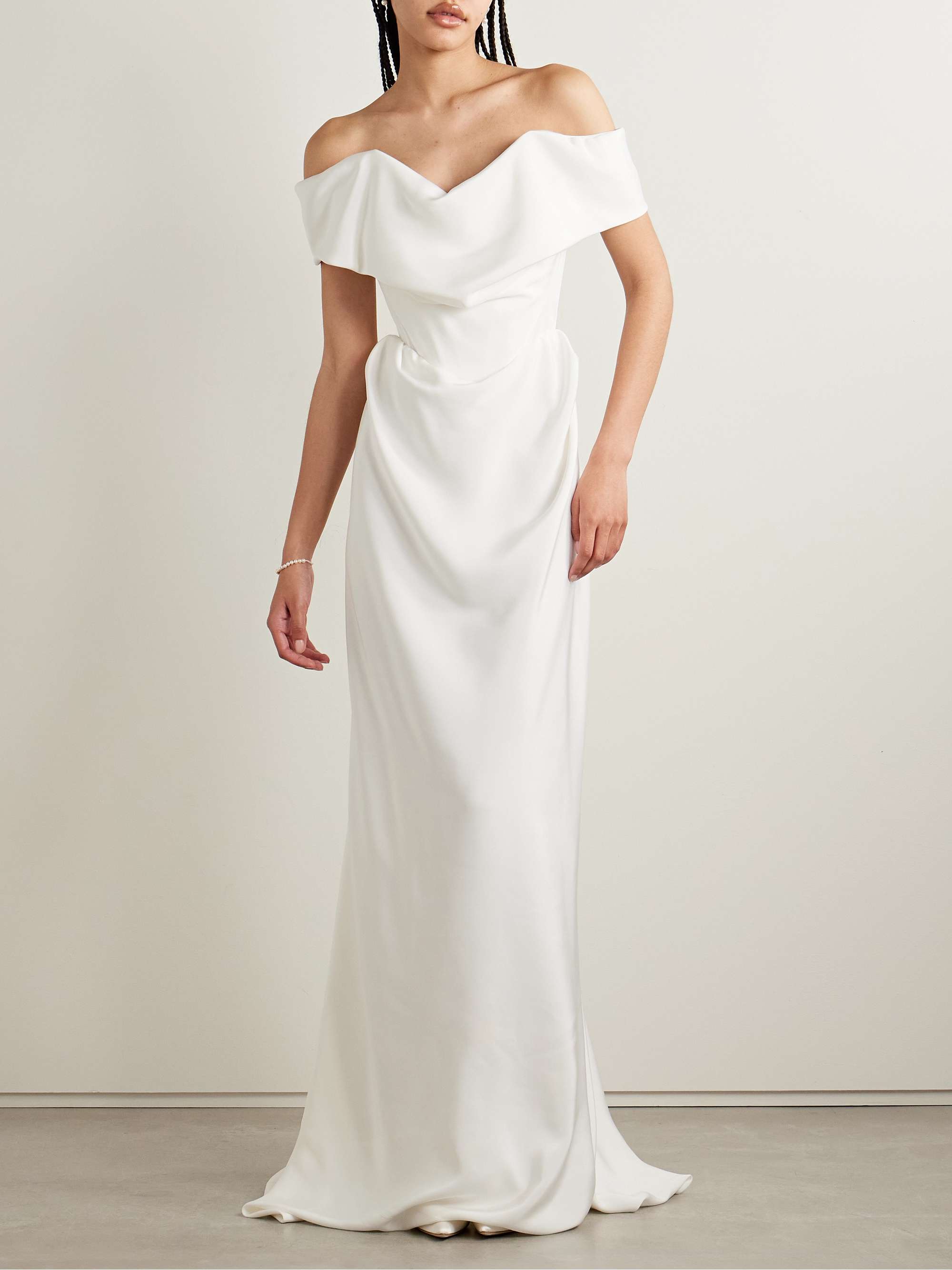 Nova Cocotte off-the-shoulder draped silk-crepe gown view