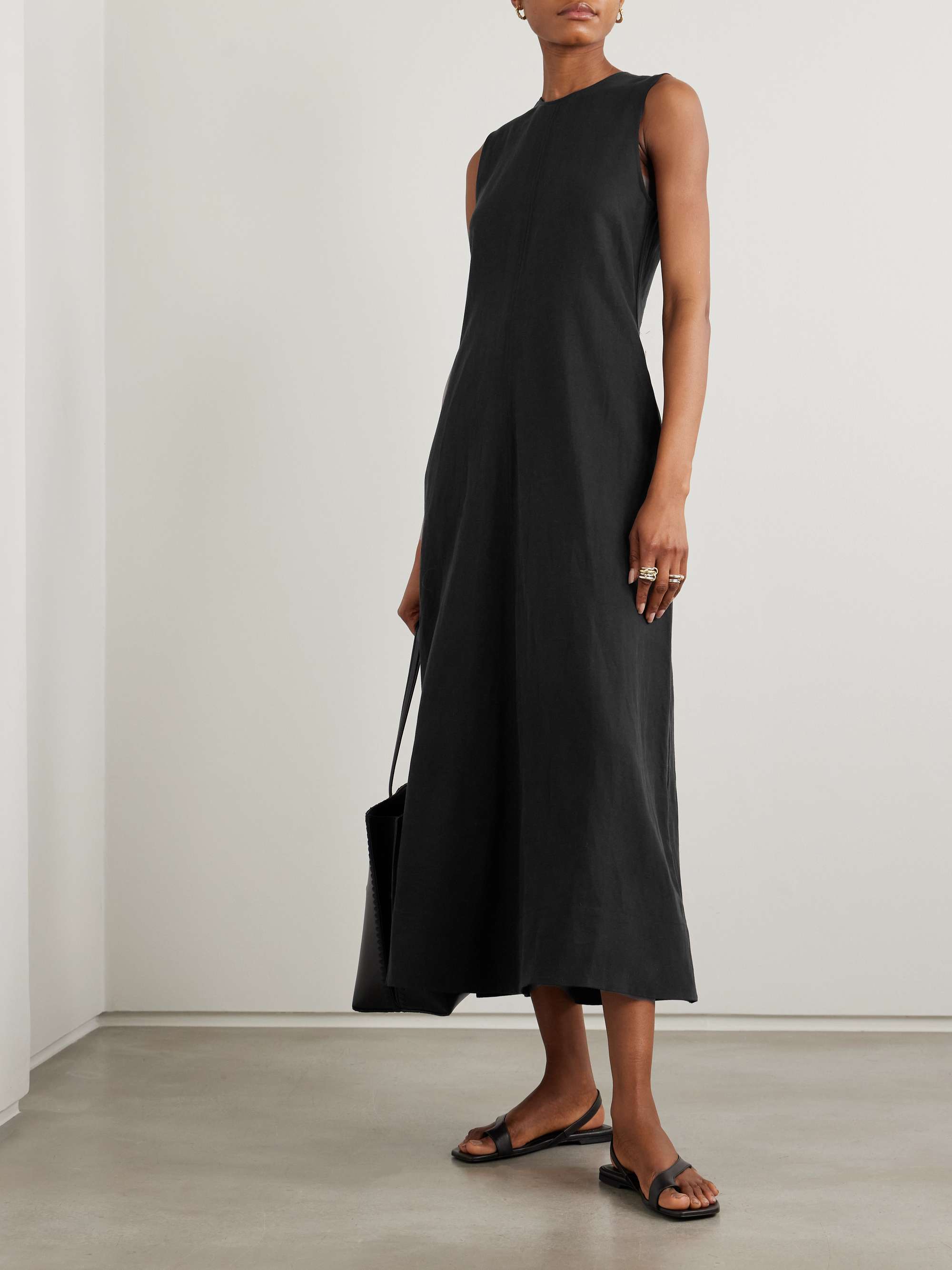 Lyocell and linen-blend midi dress view