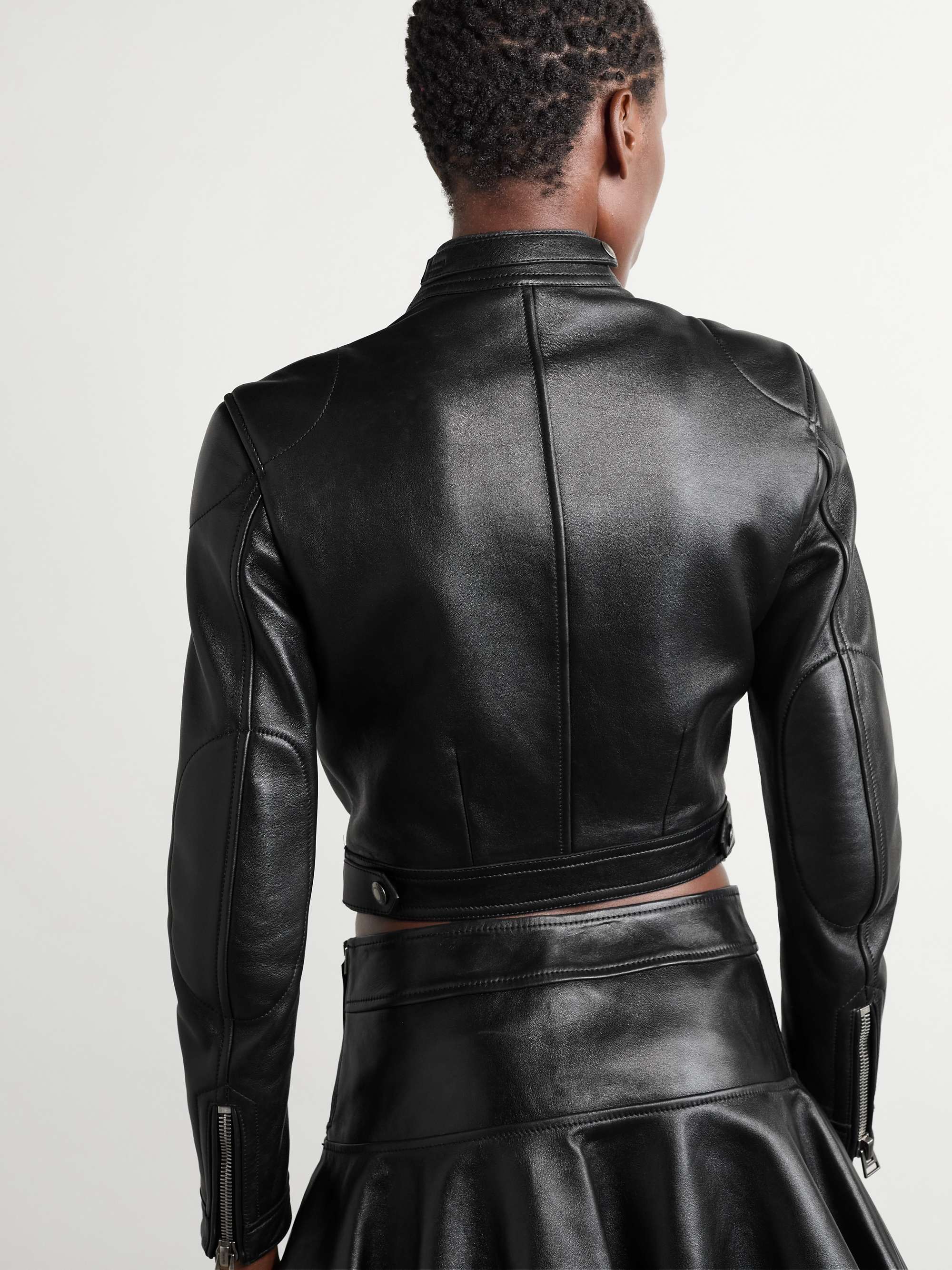 Cropped leather biker jacket view