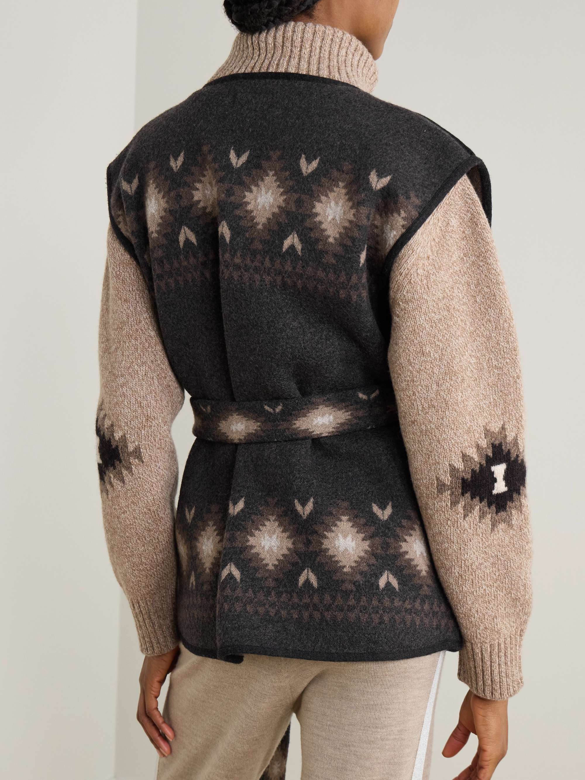 Hovden belted leather-trimmed wool vest view