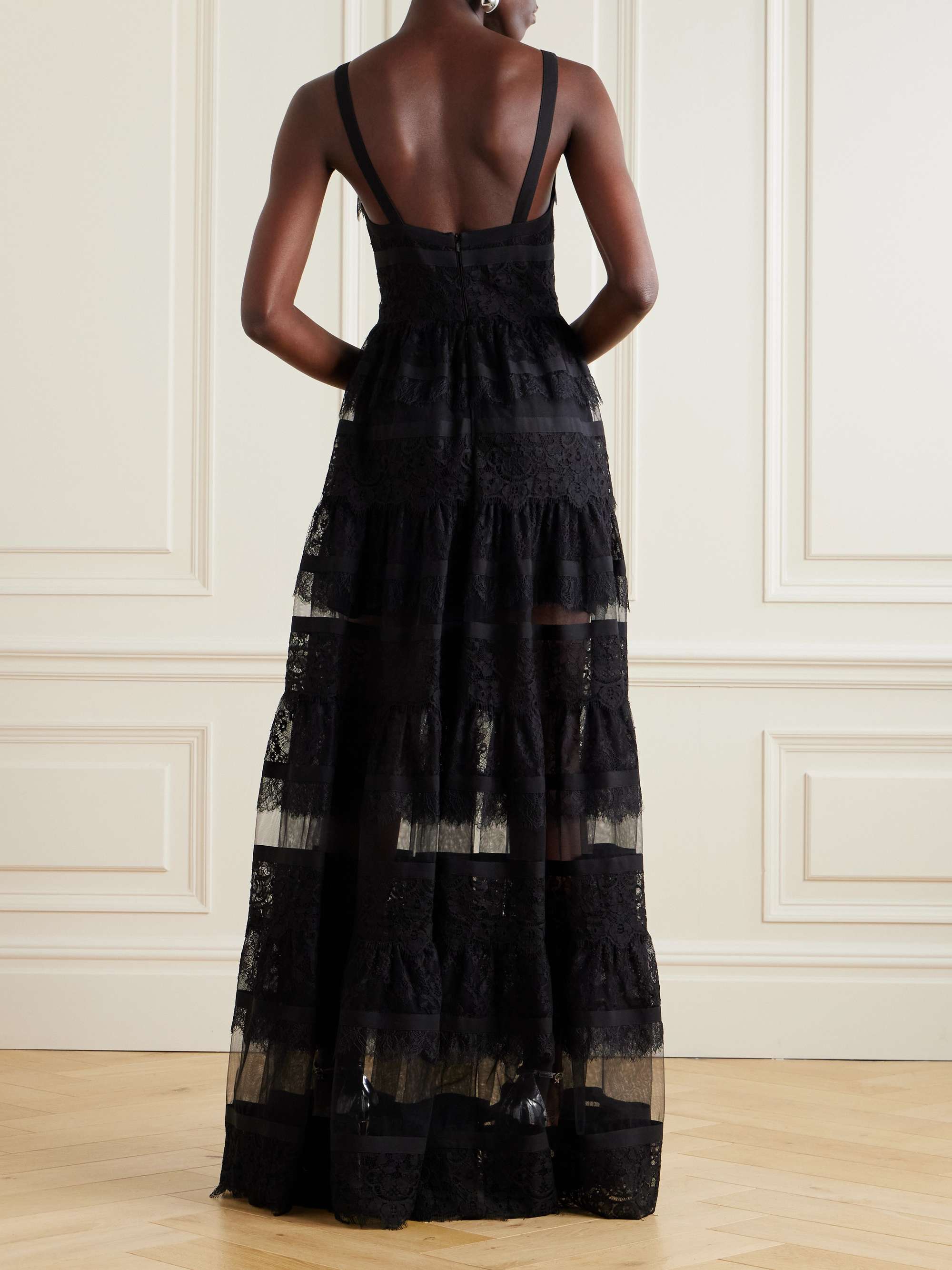 Tiered mesh and lace gown view