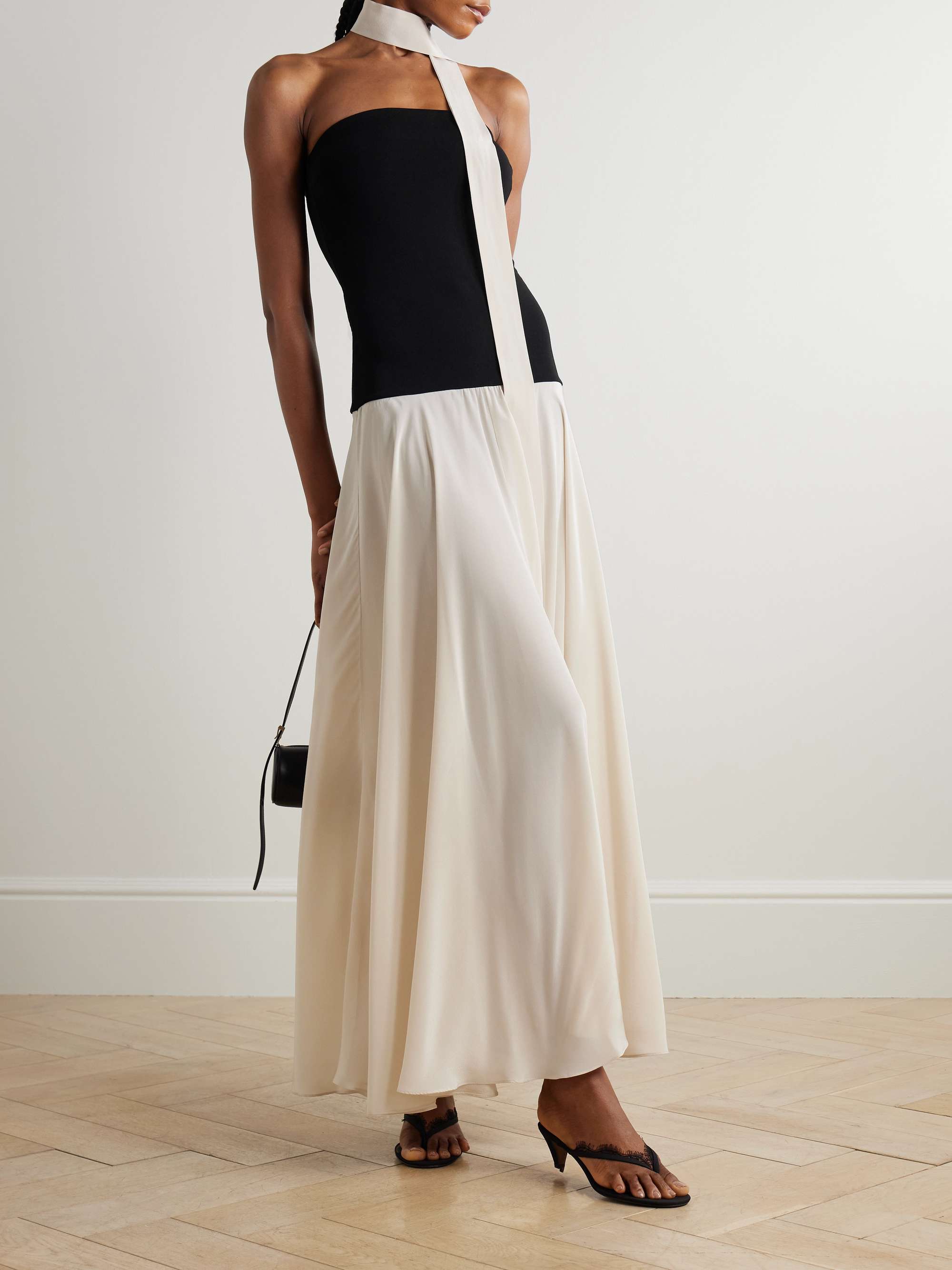 Illi scarf-detailed strapless stretch-knit and silk crepe de chine maxi dress view