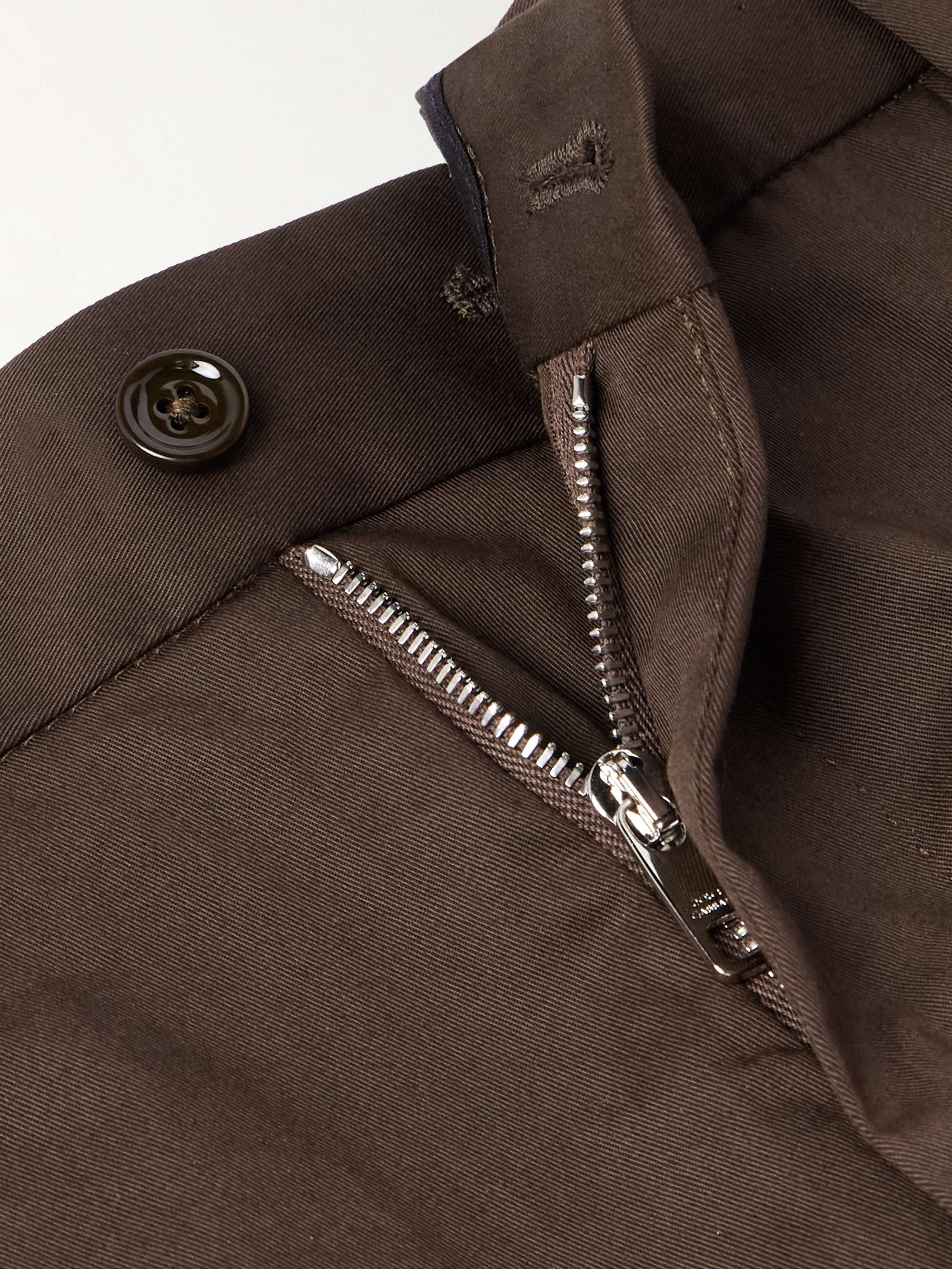 Tapered Pleated Cotton-Blend Gabardine Trousers view