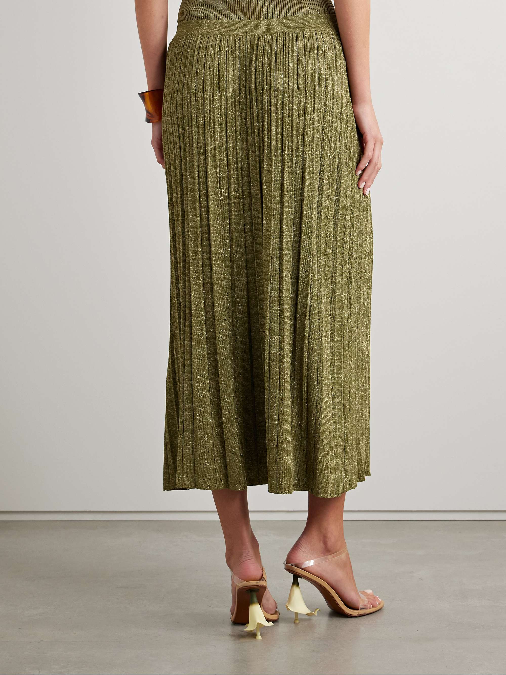 Wylie metallic ribbed-knit midi skirt view