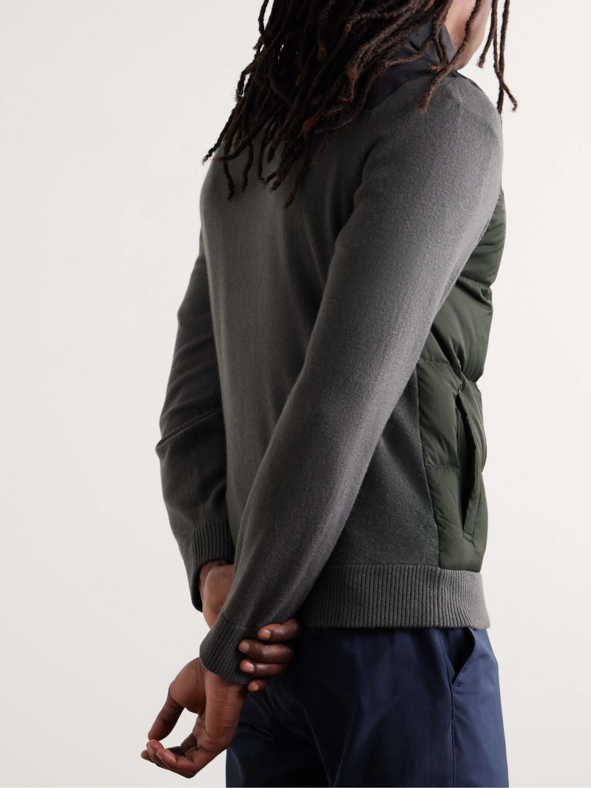 Colour-Block Panelled Wool and Cashmere-Blend and Quilted Shell Down Jacket view