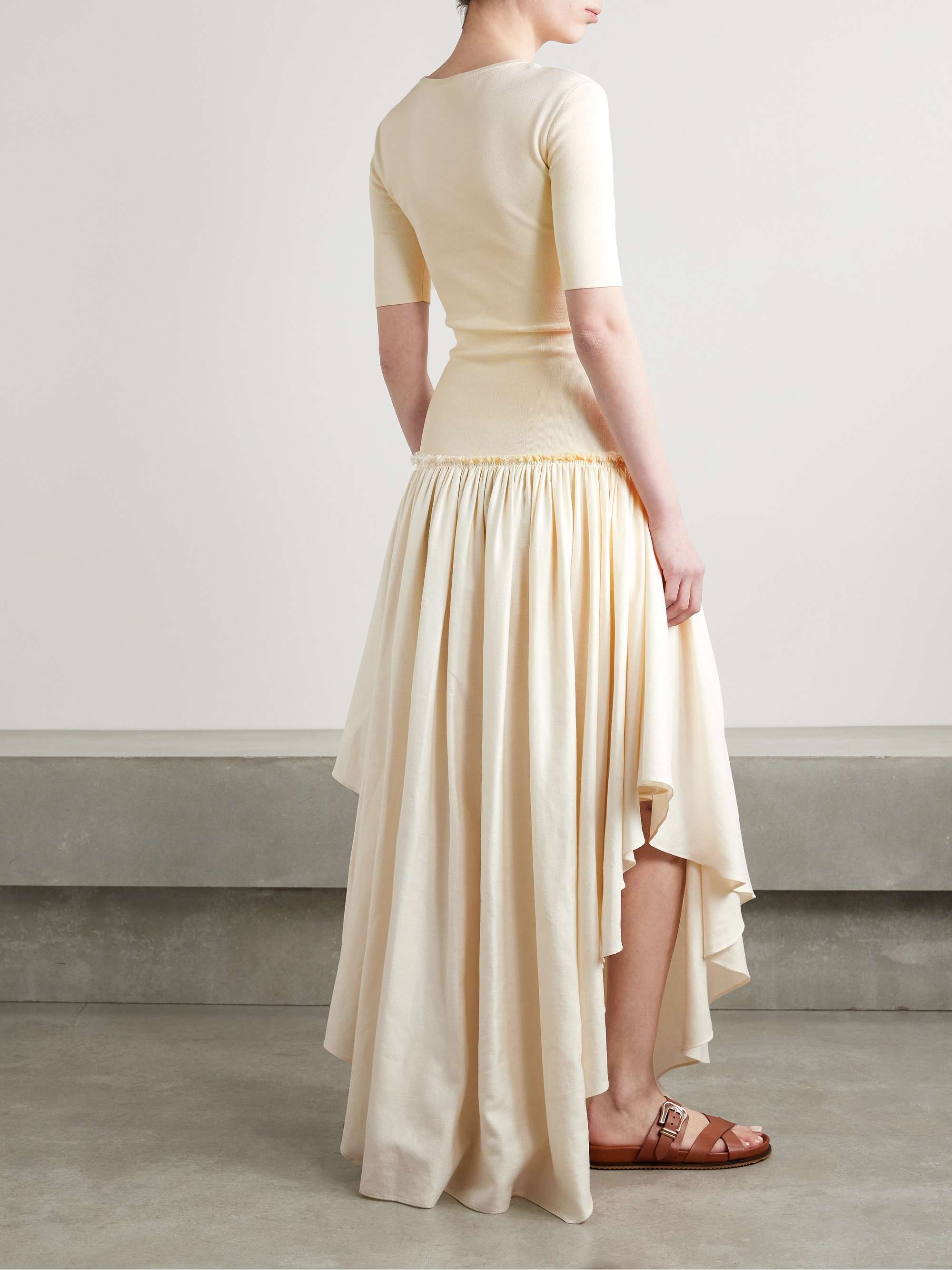 Sirona paneled gathered wool, silk and linen-blend twill and silk-jersey maxi dress view