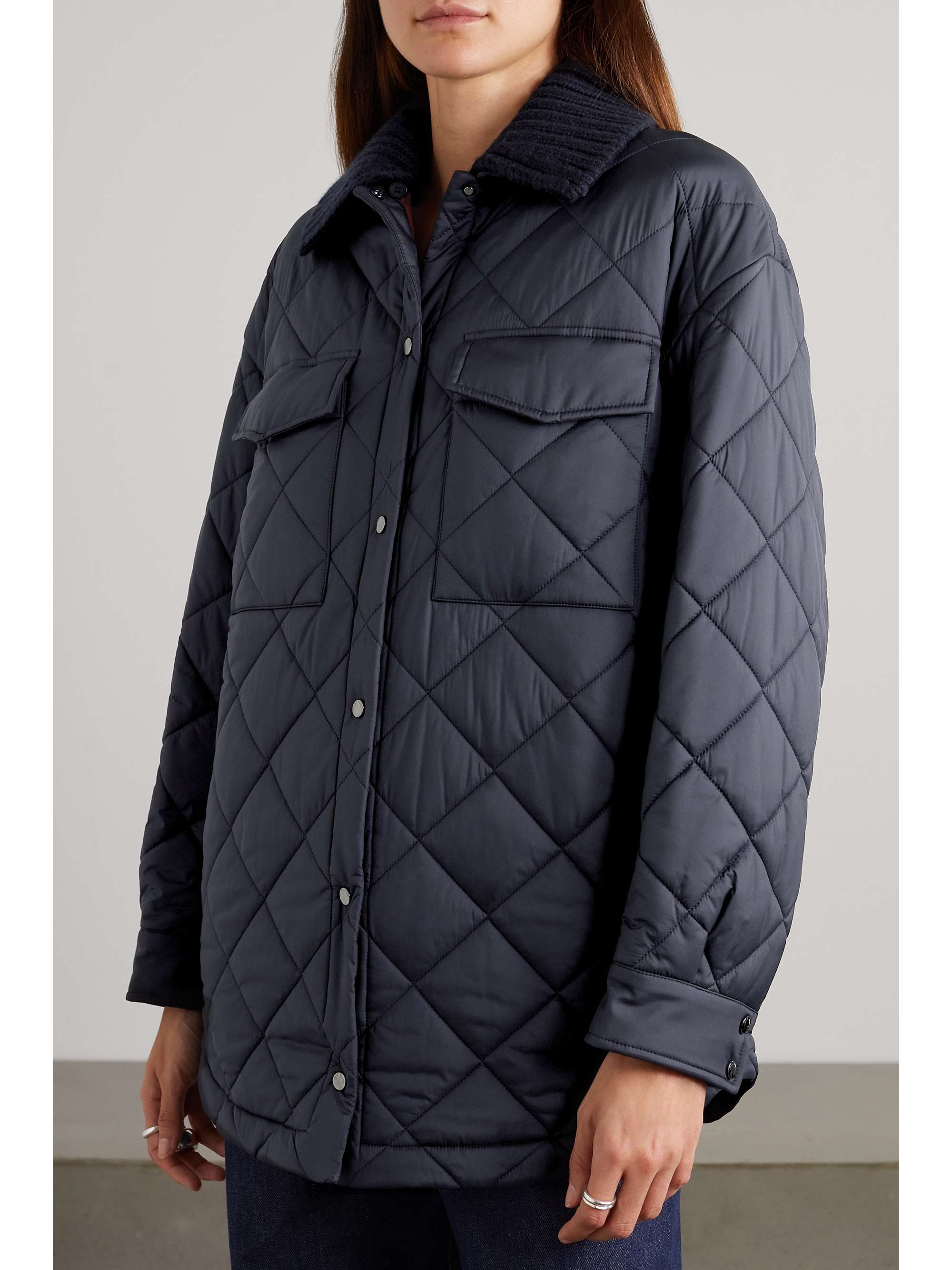 Rocar ribbed cashmere-trimmed quilted shell coat view