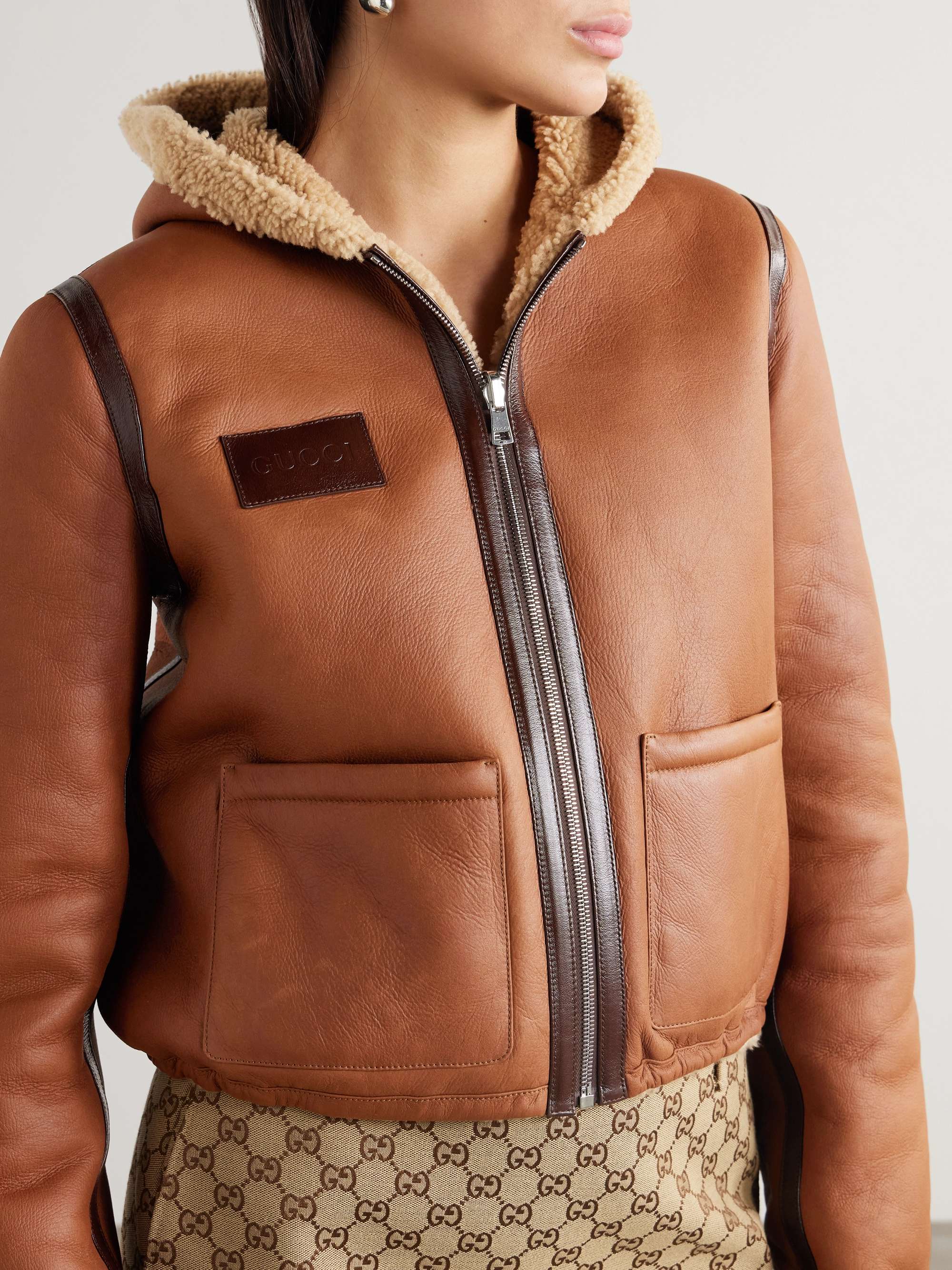 Cropped hooded reversible shearling jacket view