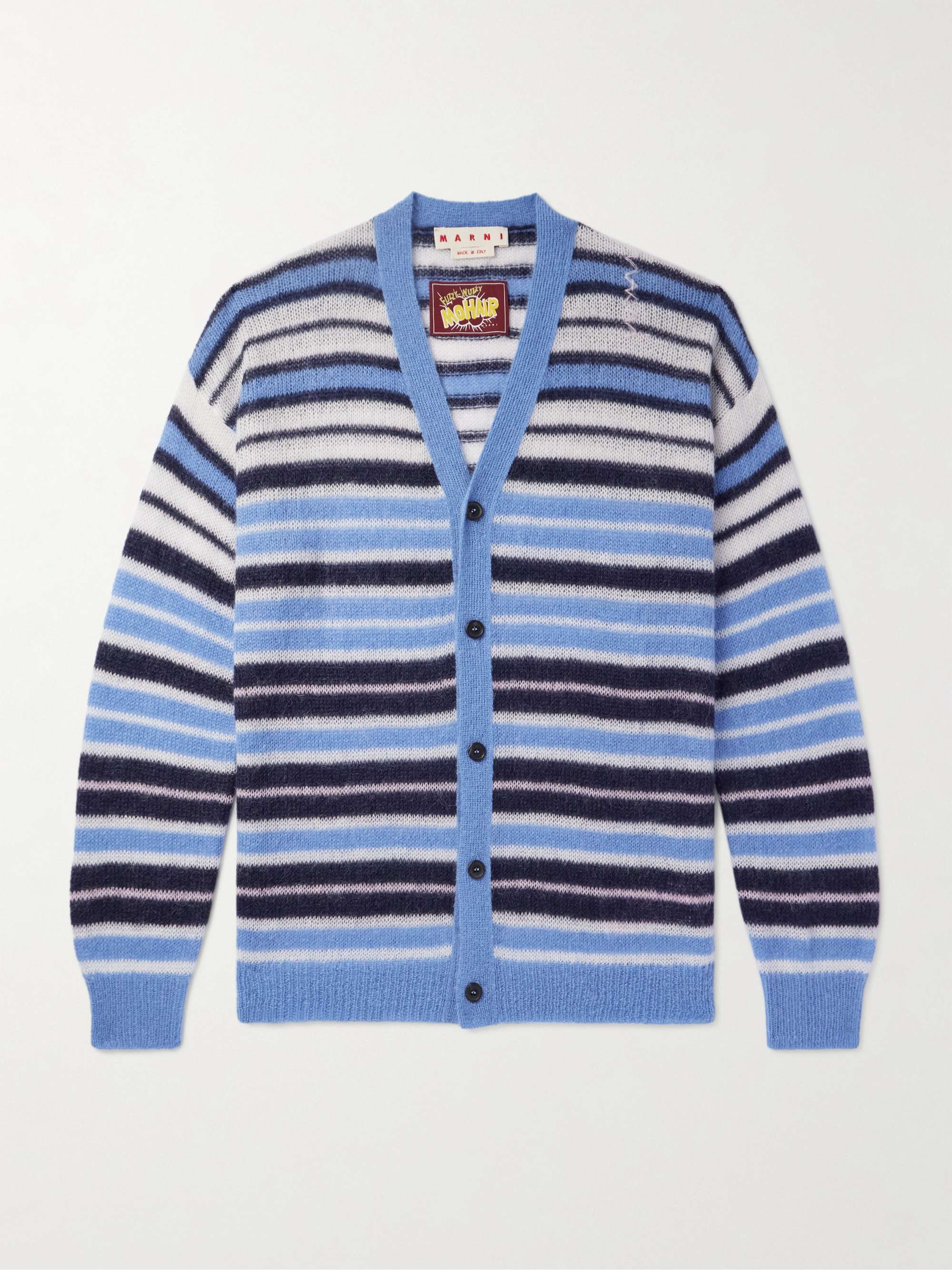 Logo-Embroidered Striped Mohair-Blend Cardigan view