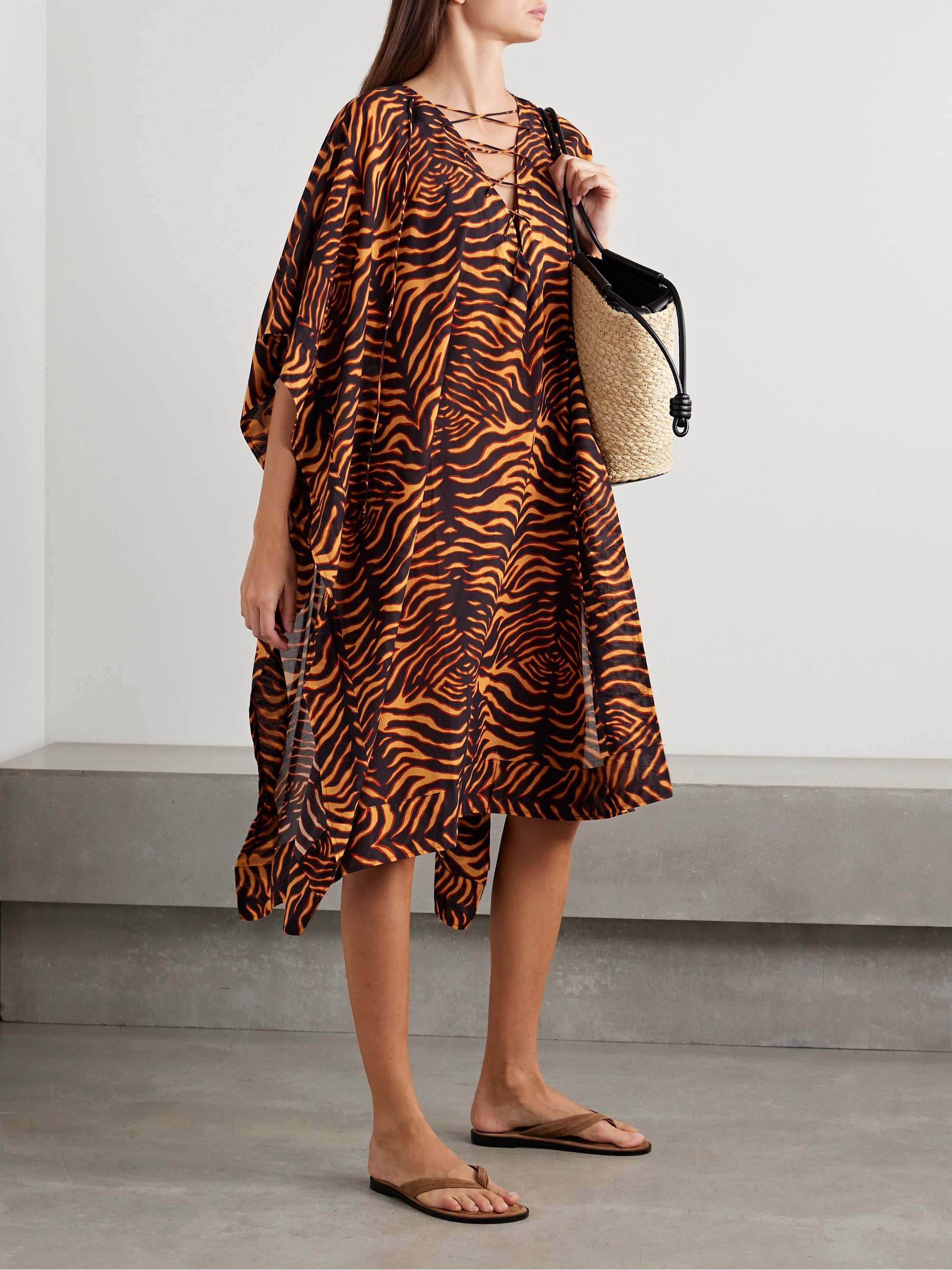 Estelle tiger-print cotton-blend voile kaftan view
