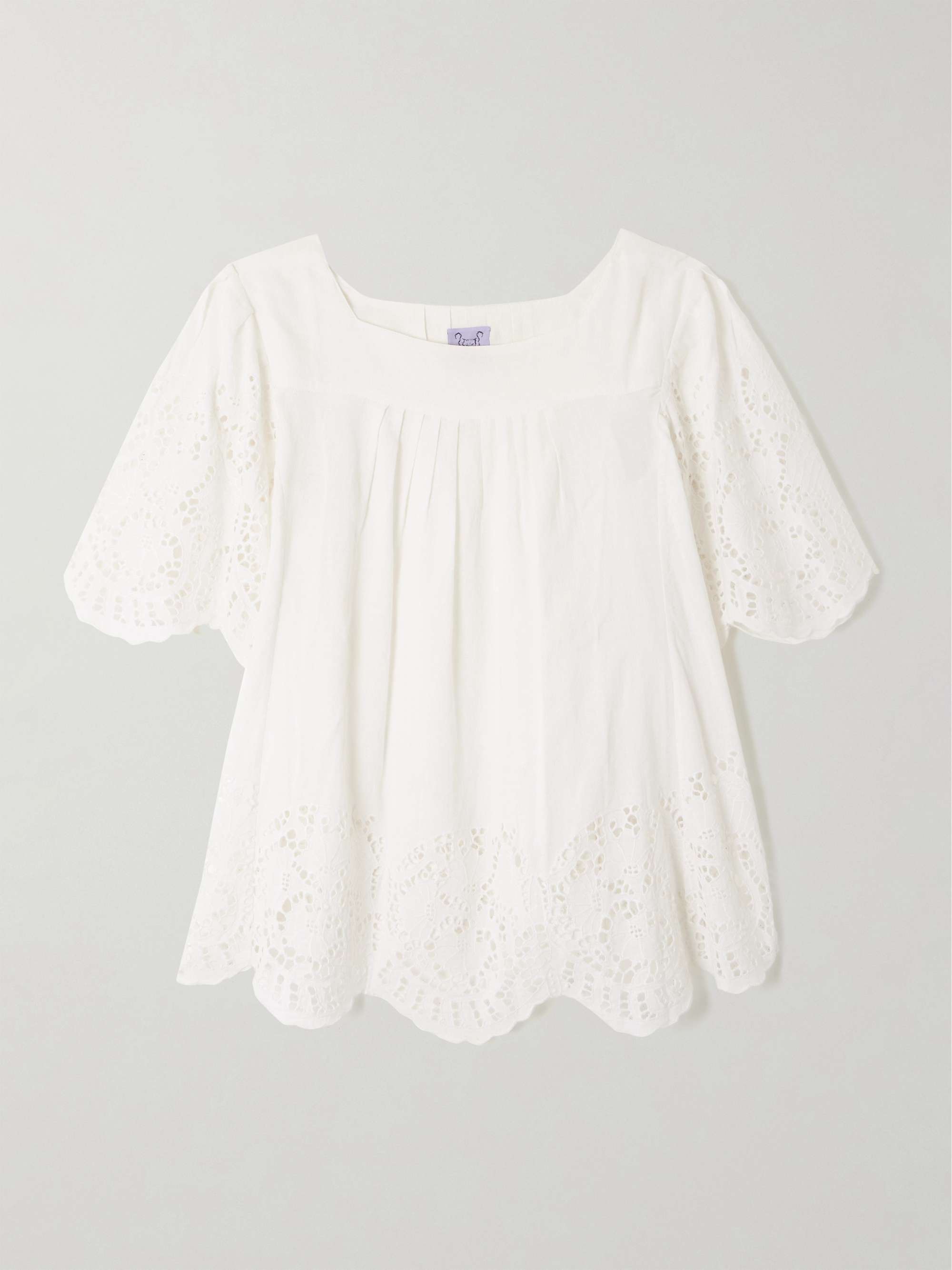 Scarletta pleated broderie anglaise linen and cotton-blend blouse view