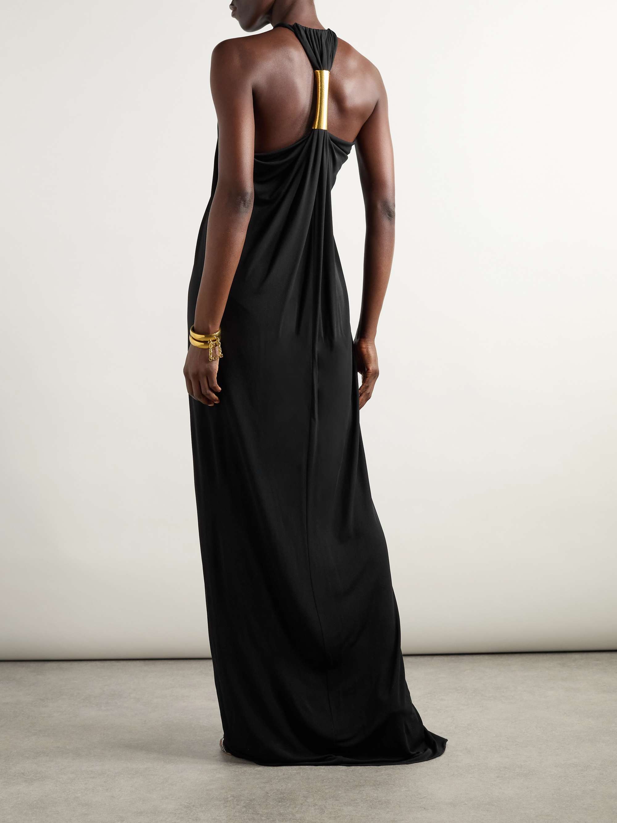 Gathered embellished jersey halterneck gown view