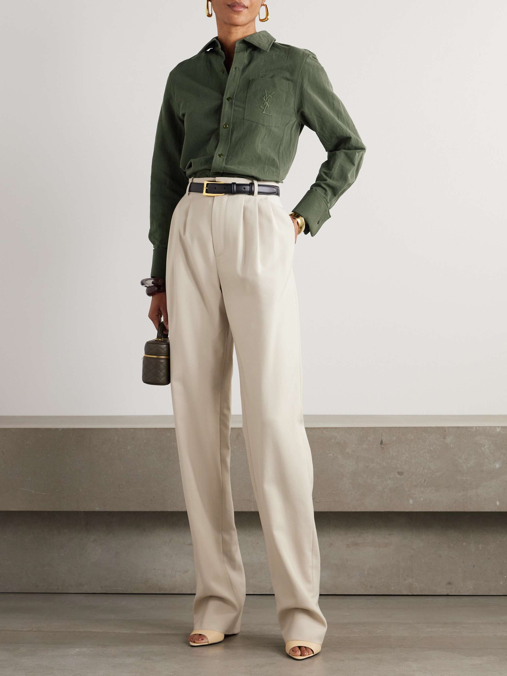 Embroidered cotton and linen-blend shirt view