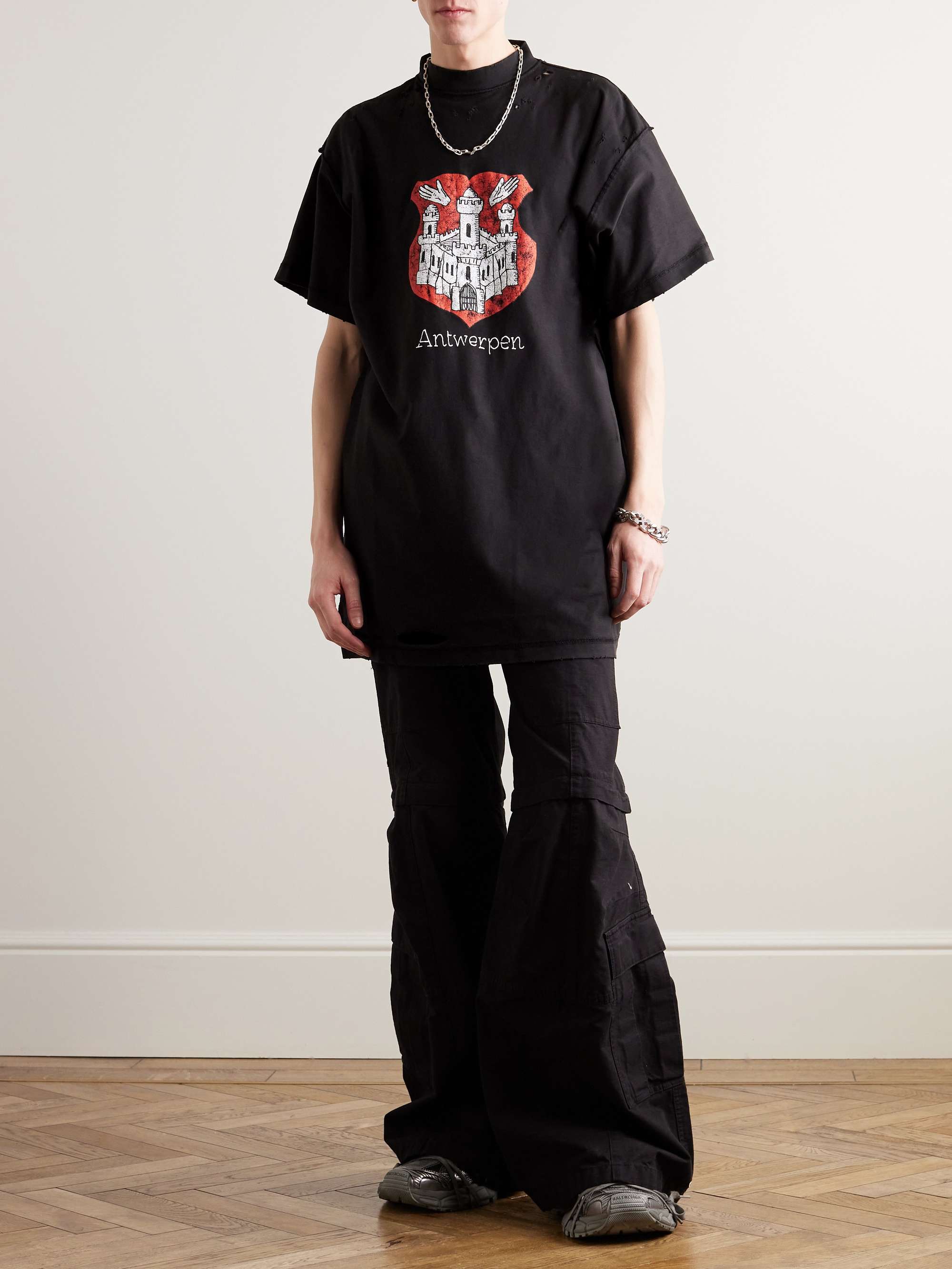 Antwerpen Inside Out Oversized Distressed Printed Cotton-Jersey T-Shirt view