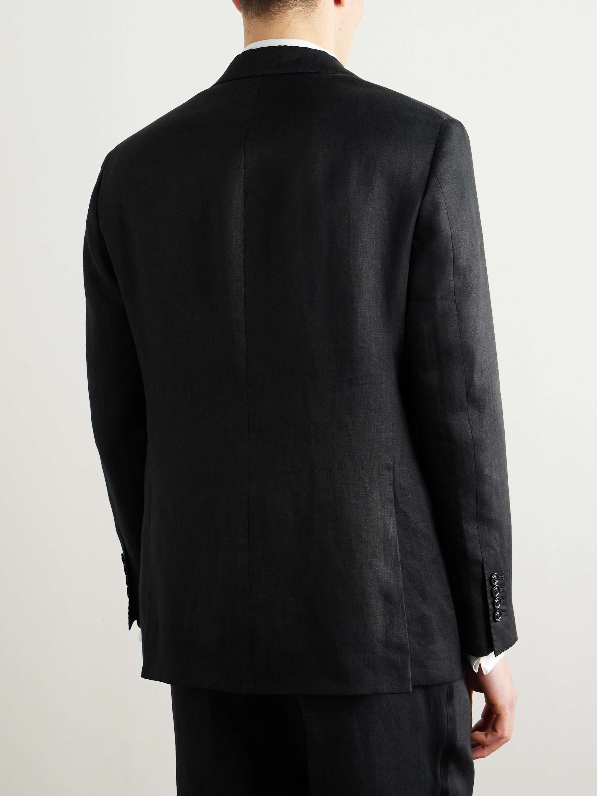 Satin-Trimmed Linen Tuxedo Jacket view