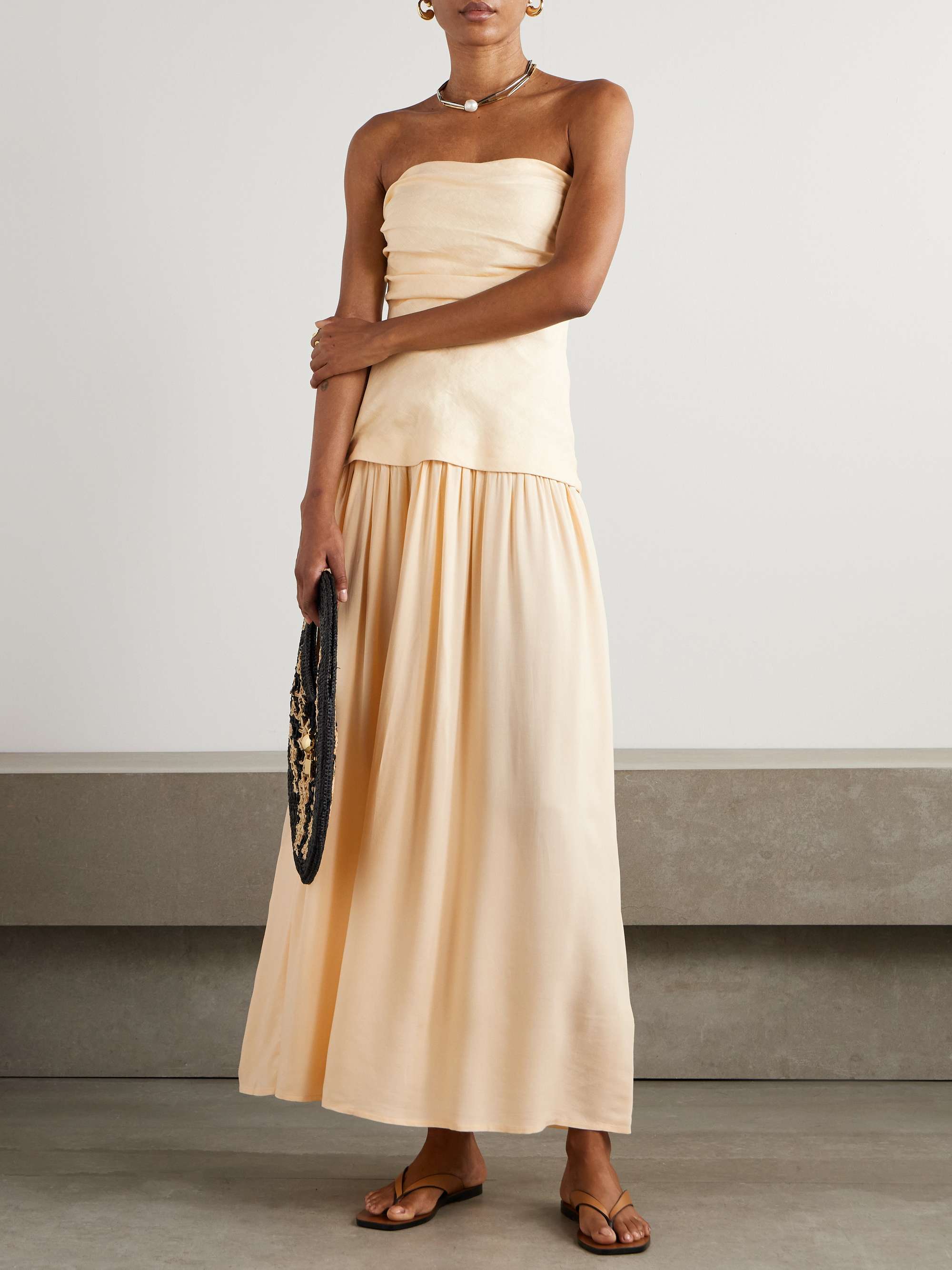 Hedy strapless gathered linen and voile maxi dress view