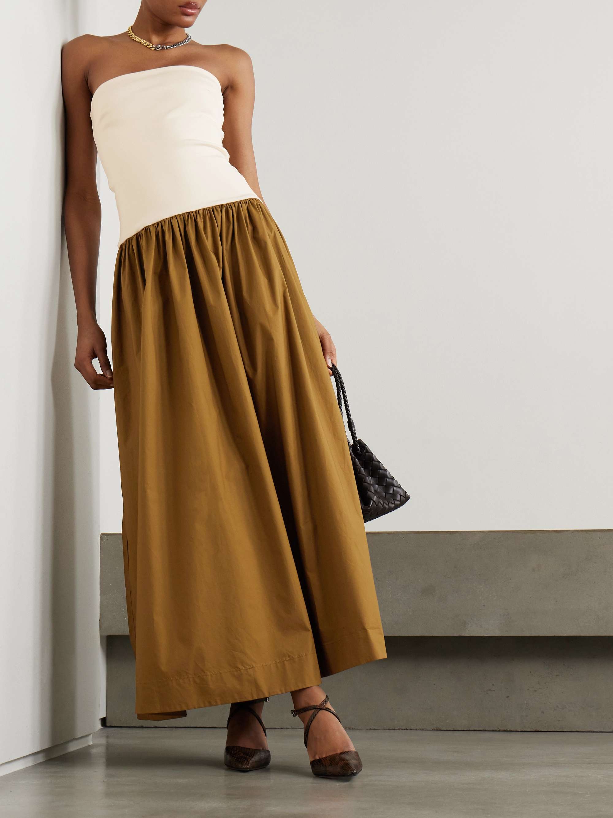 Duo strapless stretch-knit and organic cotton-poplin maxi dress view