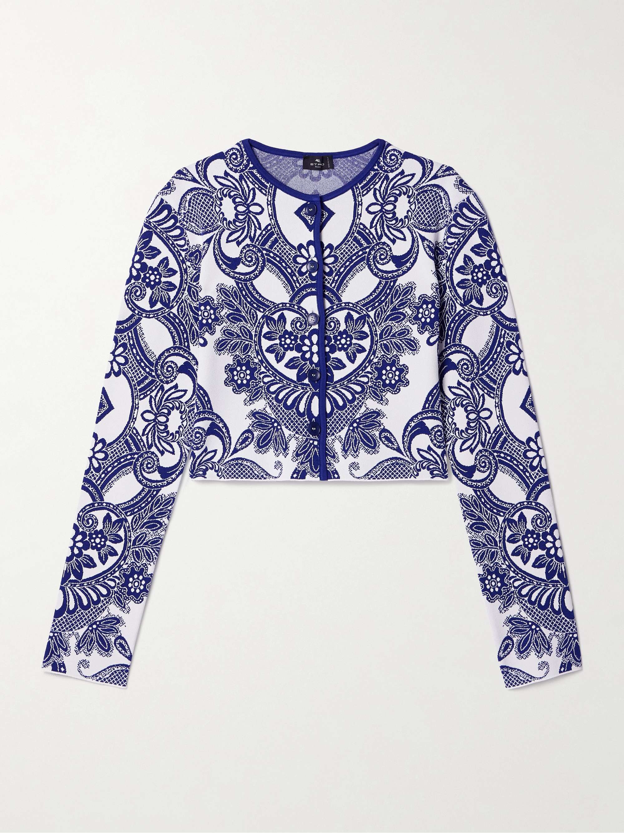 Cropped jacquard-knit cardigan view
