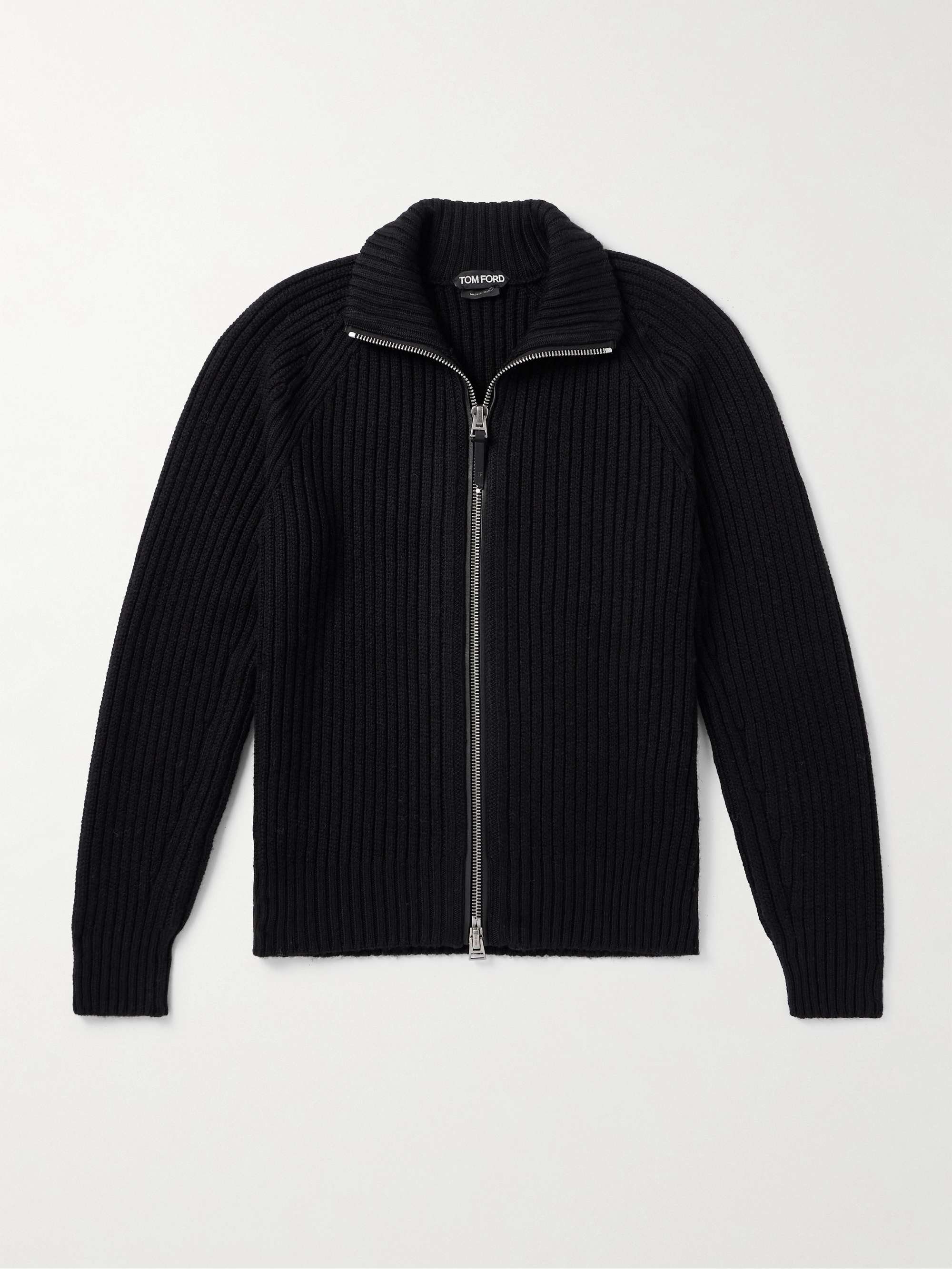 Slim-Fit Ribbed Wool and Cashmere-Blend Zip-Up Cardigan view