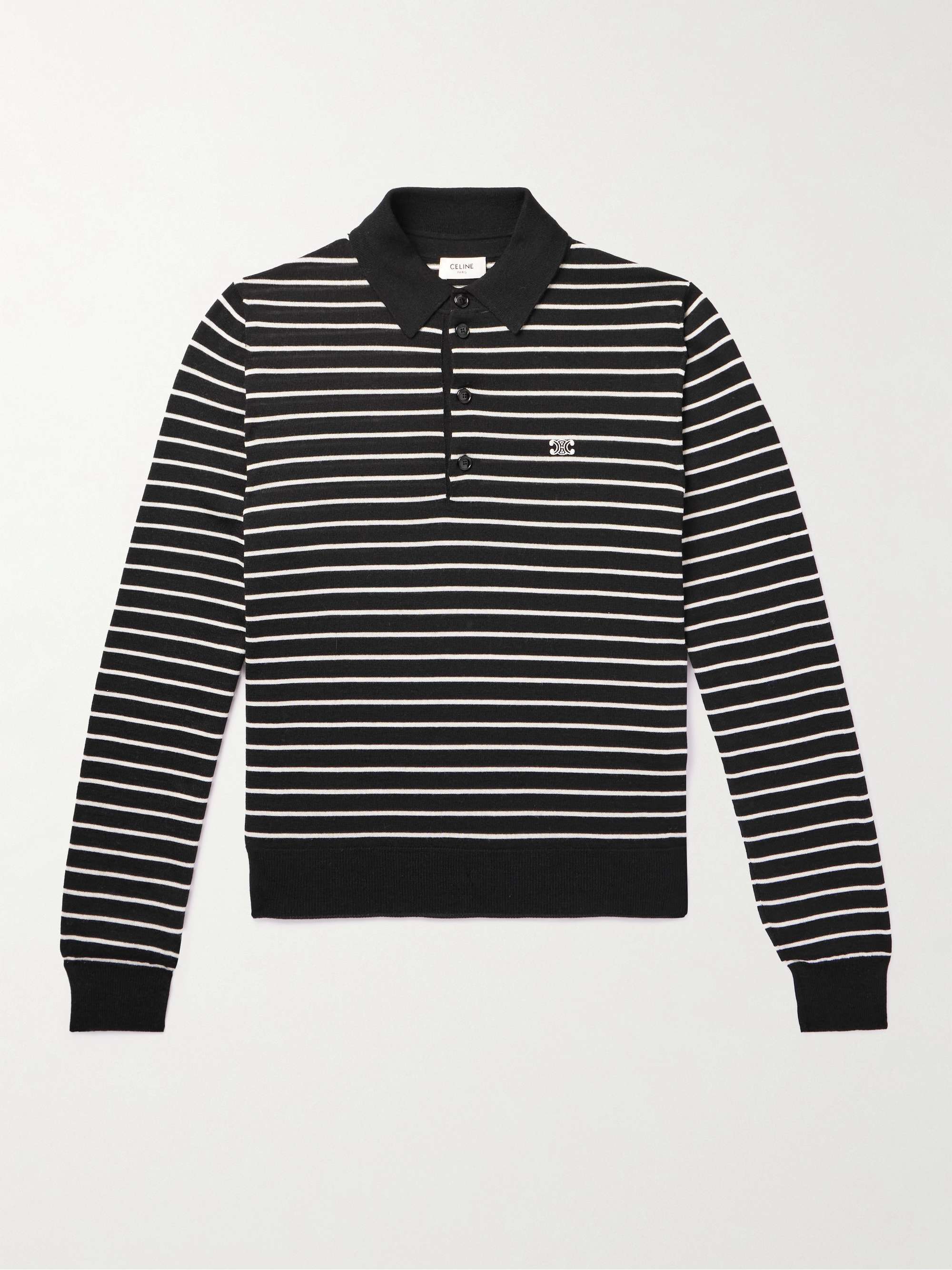 Slim-Fit Logo-Embroidered Striped Wool Polo Shirt view