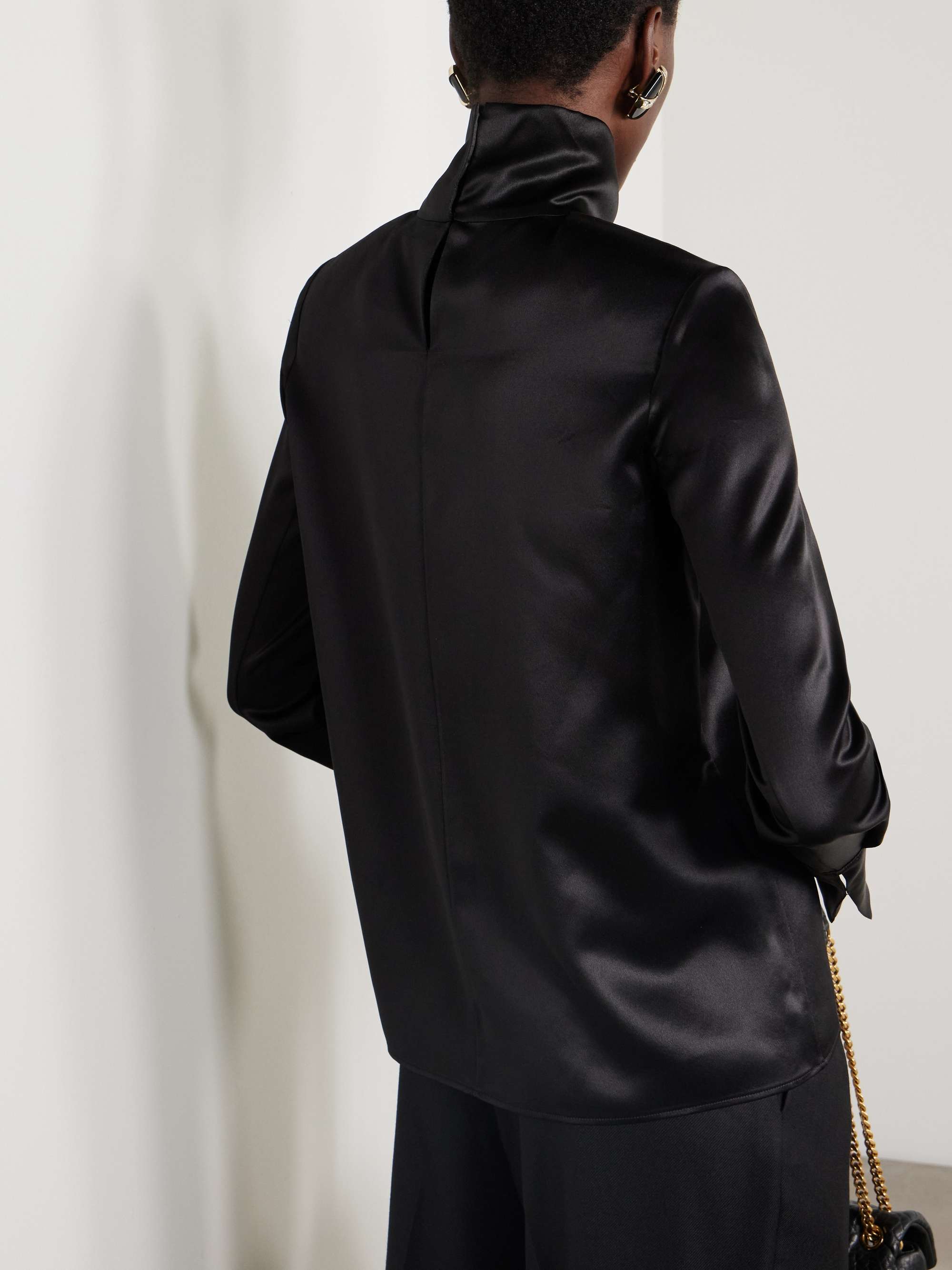 Silk-satin turtleneck blouse view